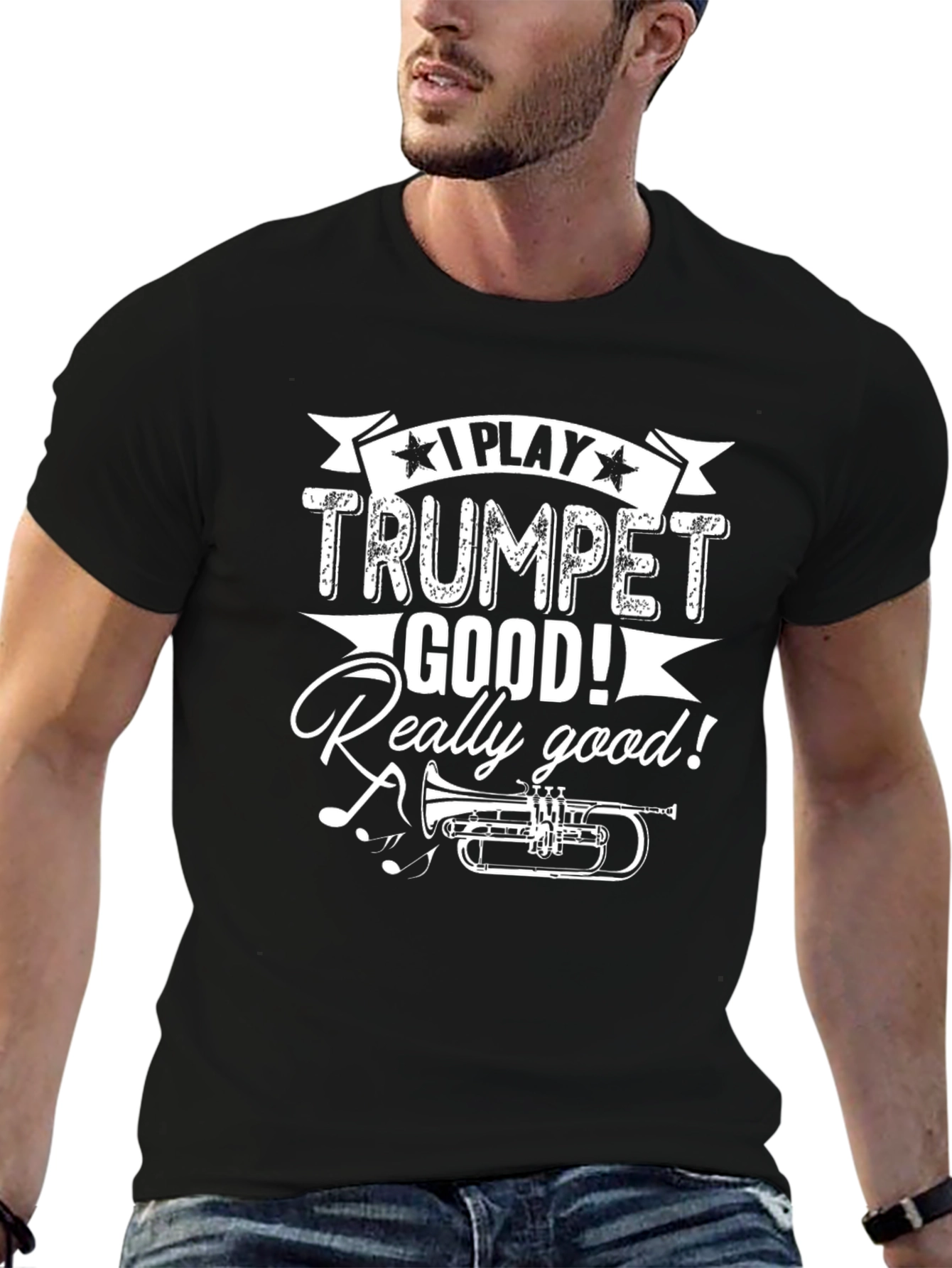 Black I Play Trumpet Good Funny Music T-Shirt view 6