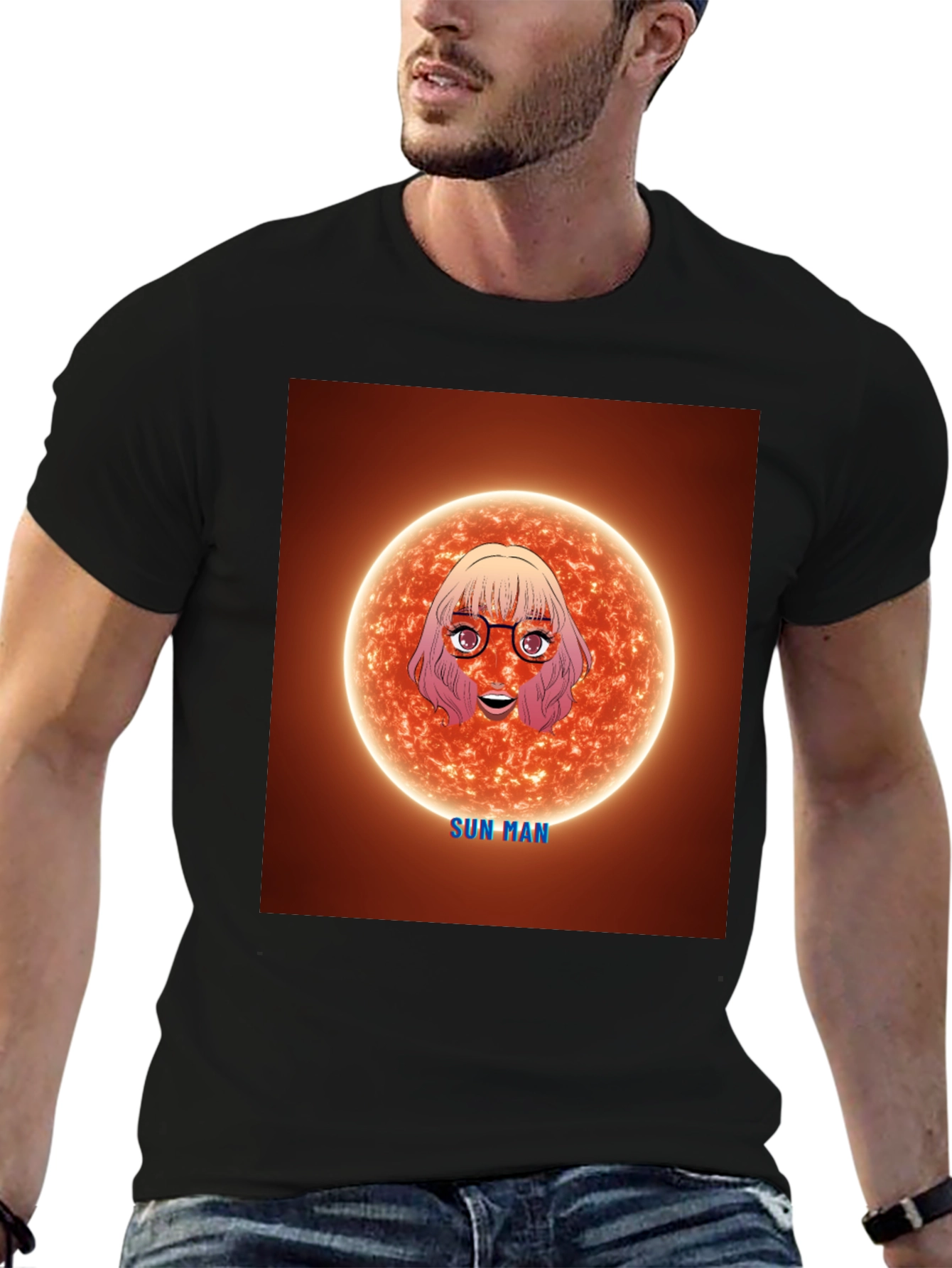 Black Sun Man Graphic Tee - Unique Cartoon Design view 6