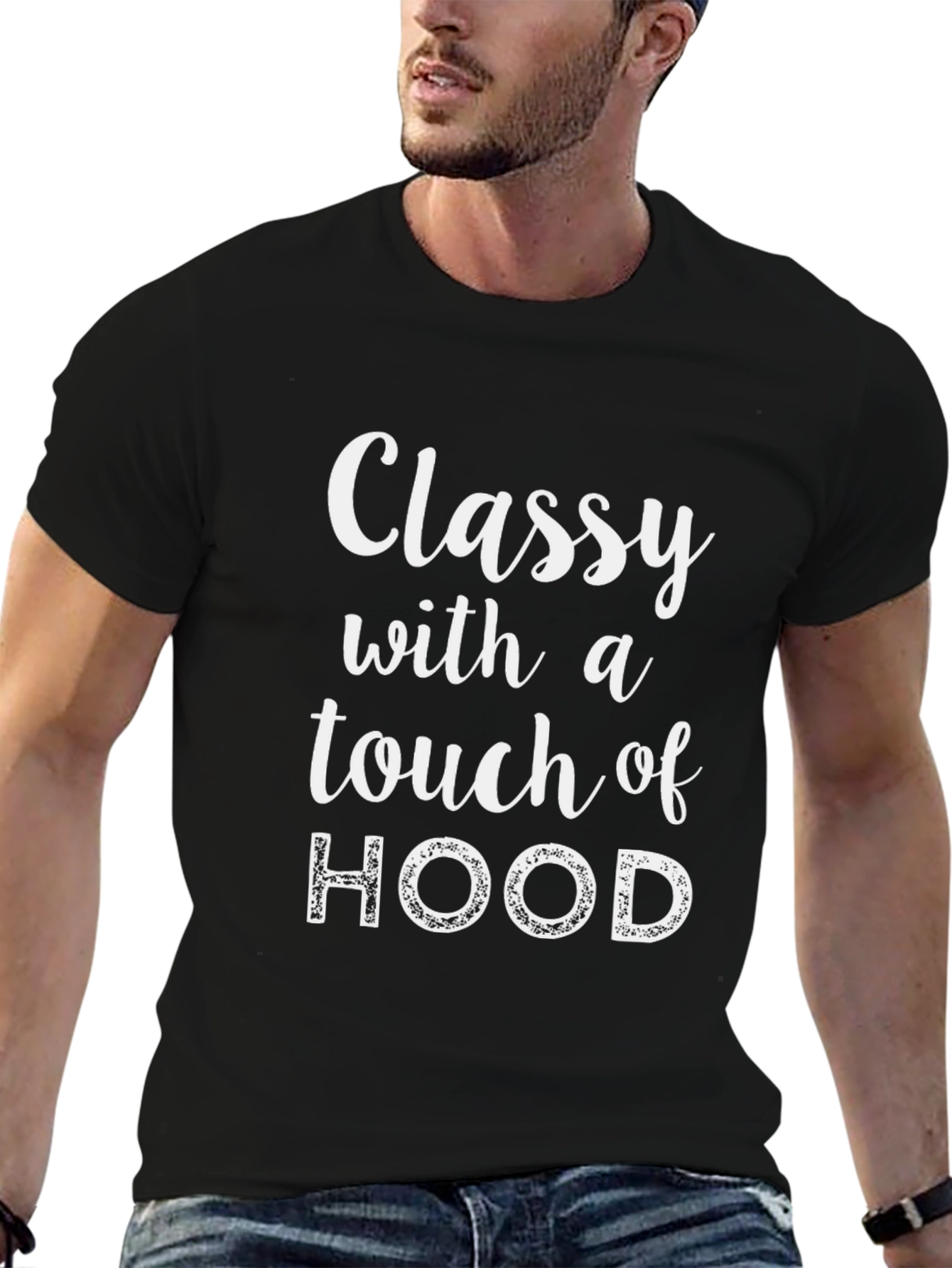 Black Classy with a Touch of Hood Black T-Shirt view 6