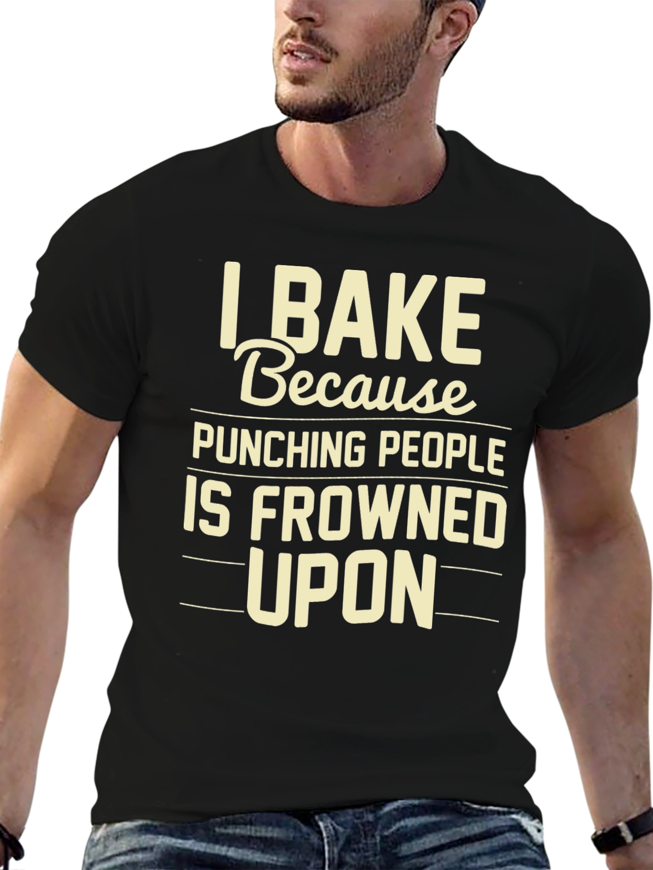 Black I Bake Because Punching People T-Shirt view 6