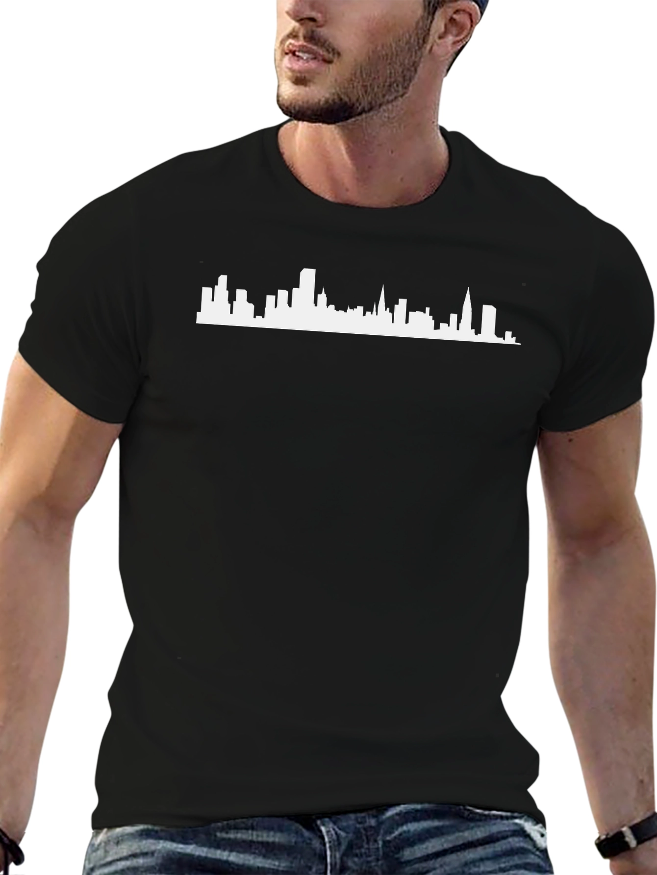 Black Cityscape Graphic Tee - Black Cotton Blend view 6