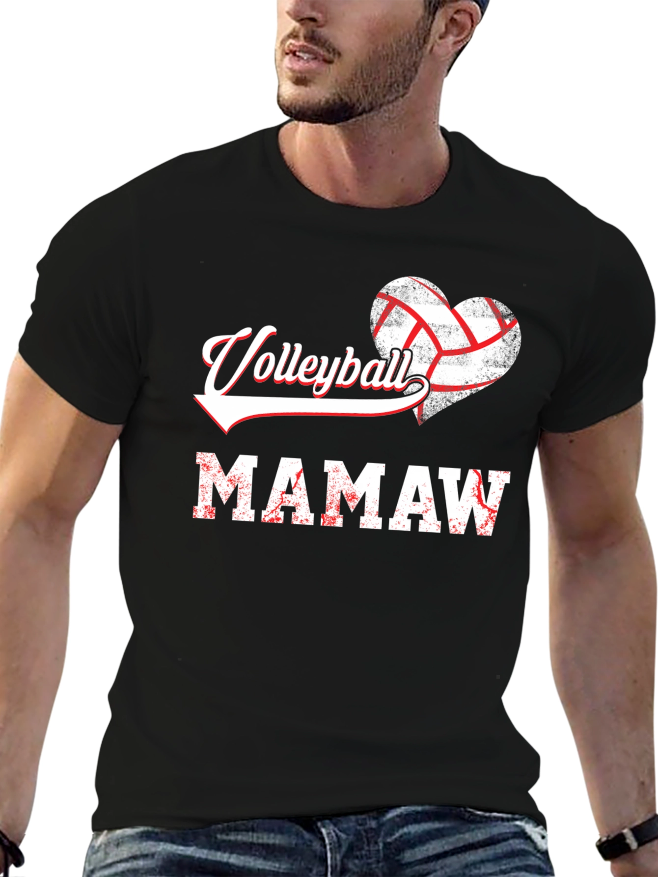 Black Volleyball Mamaw Heart Graphic Tee view 6