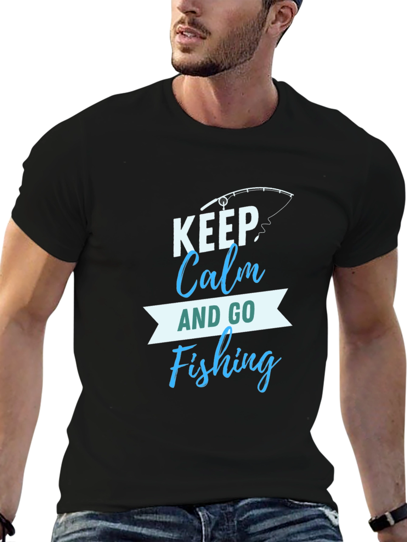 Black Keep Calm and Go Fishing Graphic T-Shirt view 6
