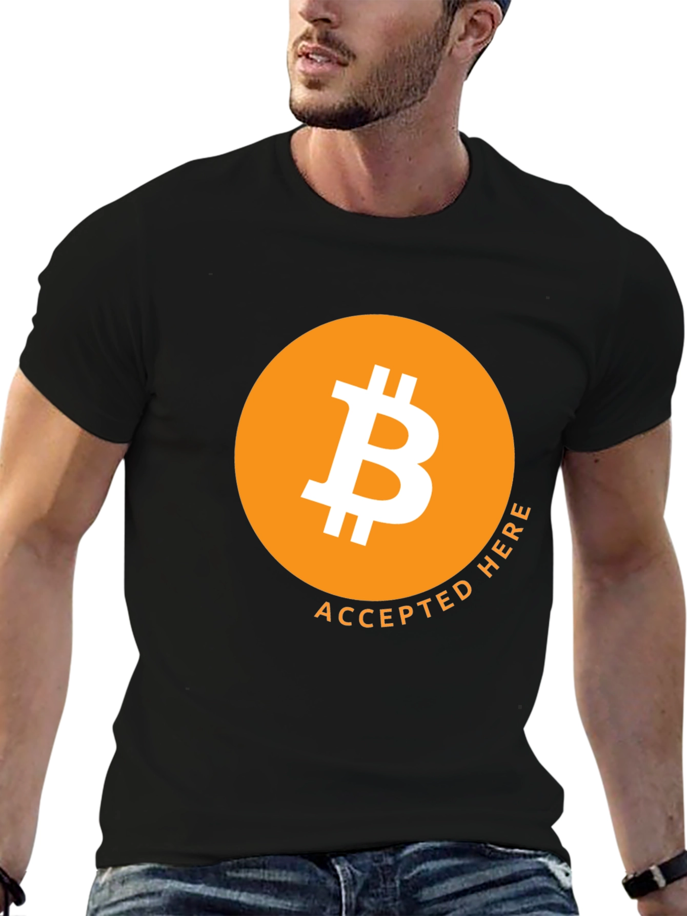 Black Bitcoin Accepted Here T-Shirt view 6