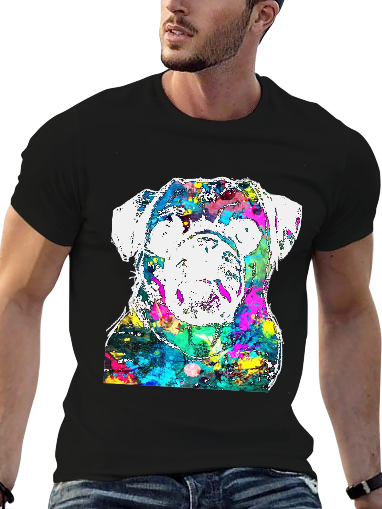 Black Colorful Bulldog Graphic Tee view 6