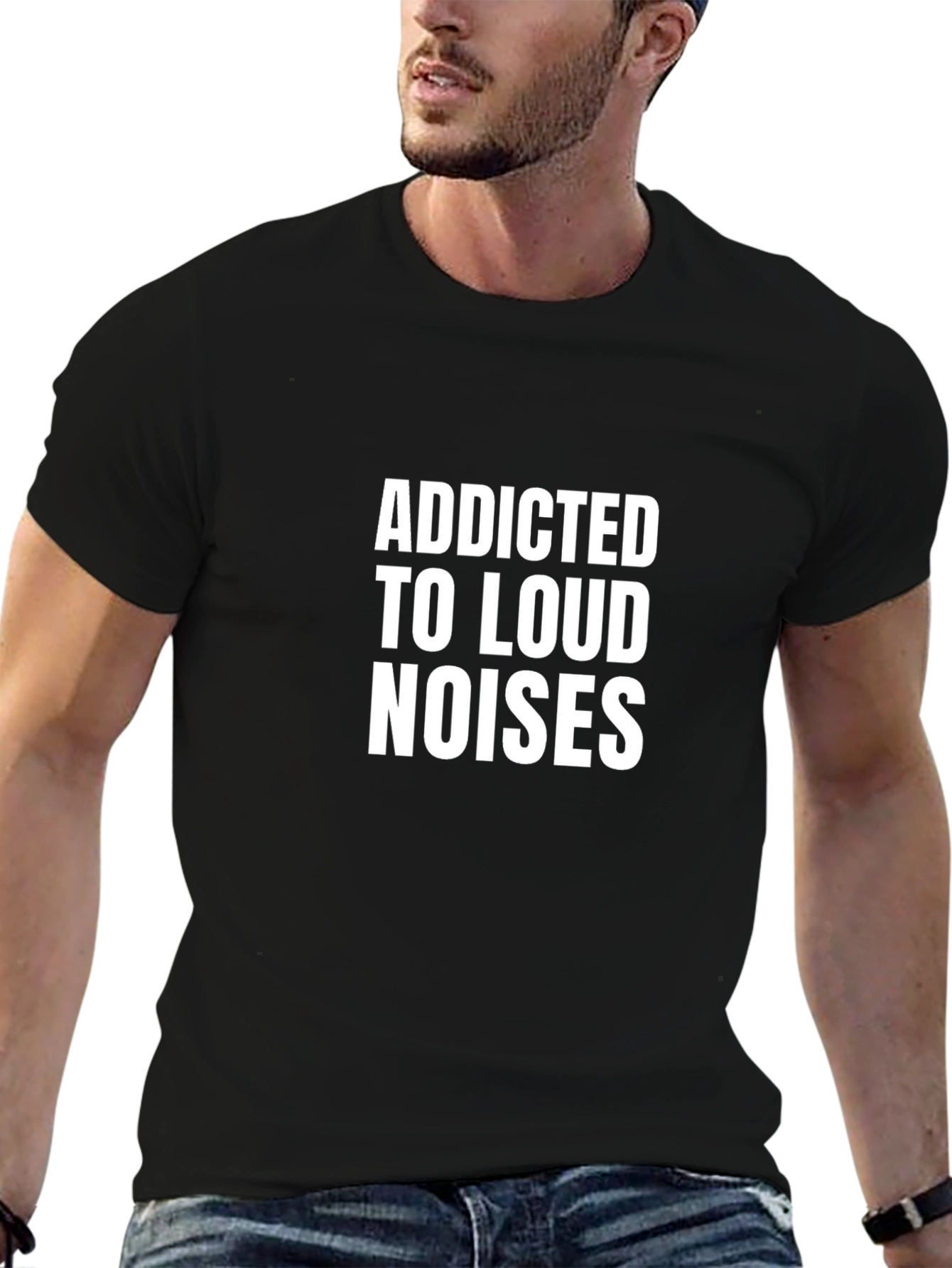 Black Addicted to Loud Noises Black T-Shirt view 6