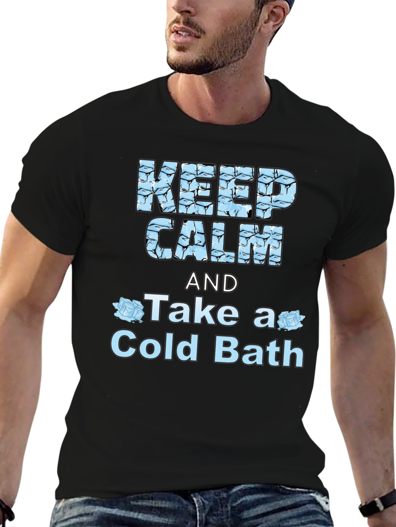 Black Keep Calm Cold Bath Novelty Graphic T-Shirt view 6