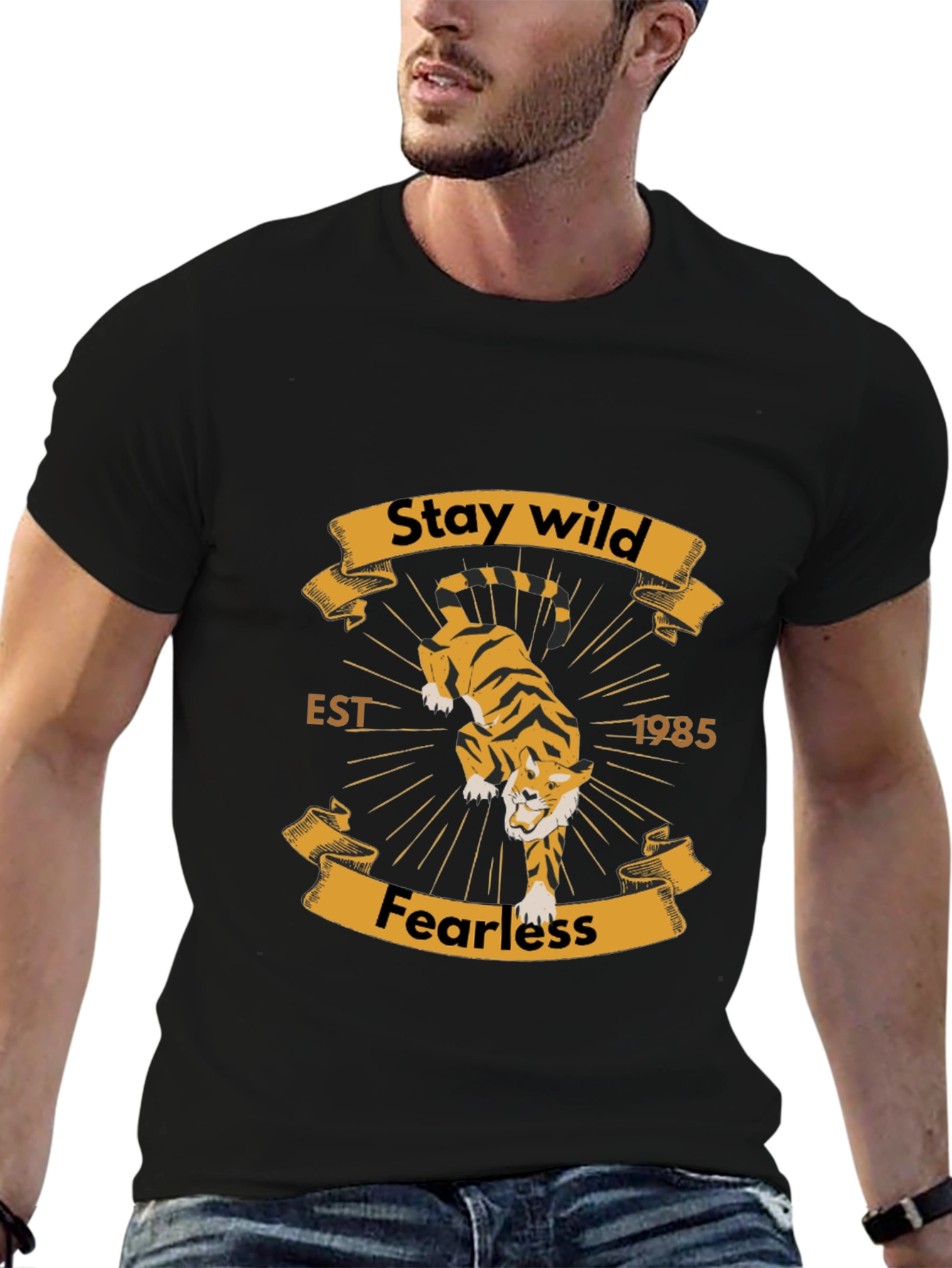 Black Stay Wild Tiger Graphic Black T-Shirt view 6