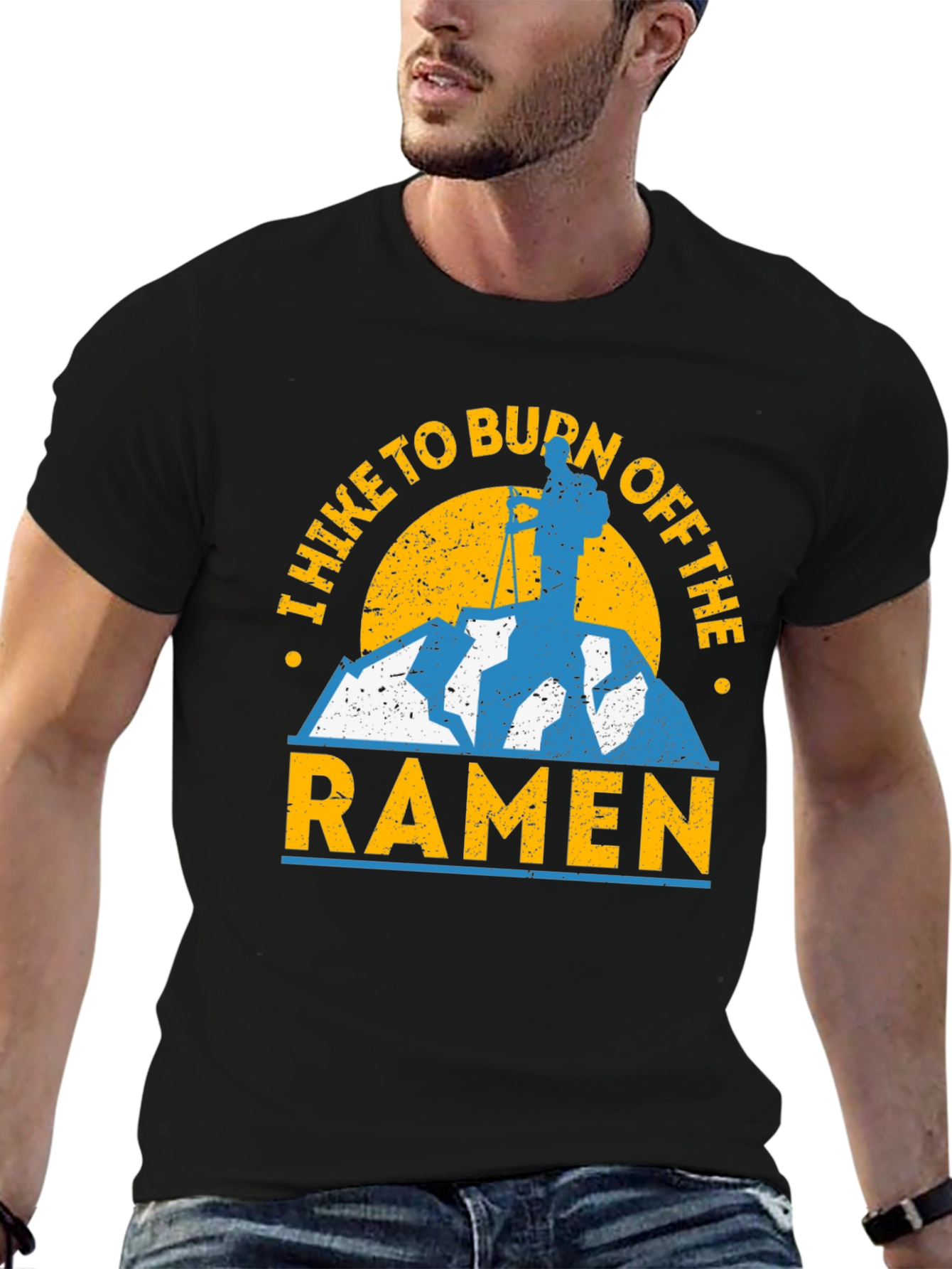 Black Hike to Burn Off the Ramen T-Shirt view 6