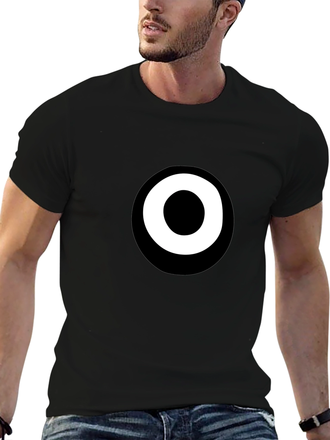 Black Modern Minimalist Black T-Shirt with White Circle Design view 6