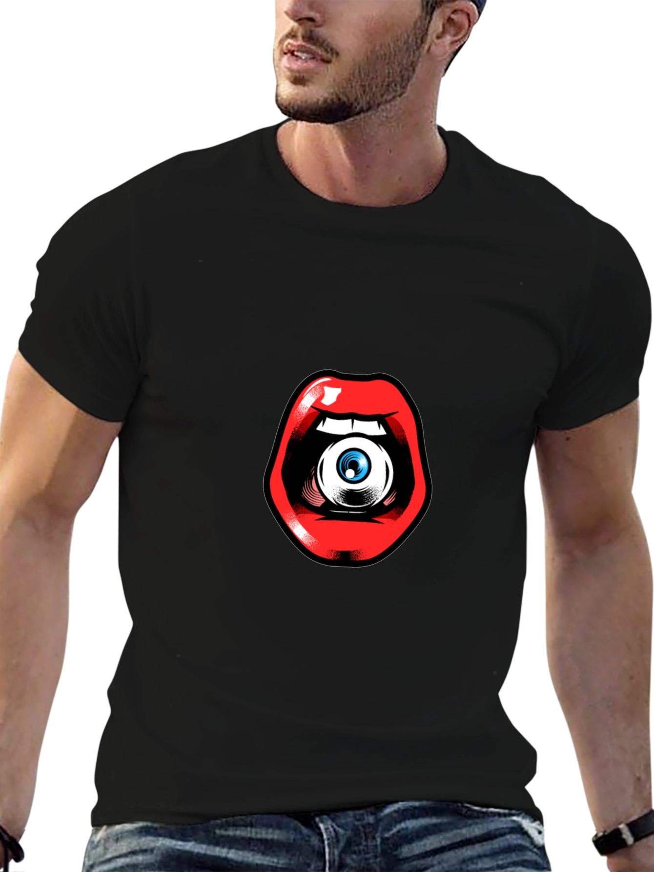 Black Eye in Mouth Graphic Tee - Unique Statement Shirt view 6