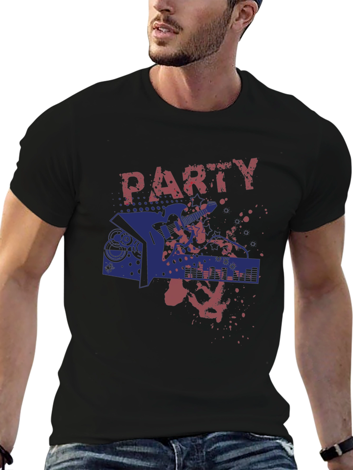 Black Party Guitar Graphic T-Shirt - Rock On! view 6