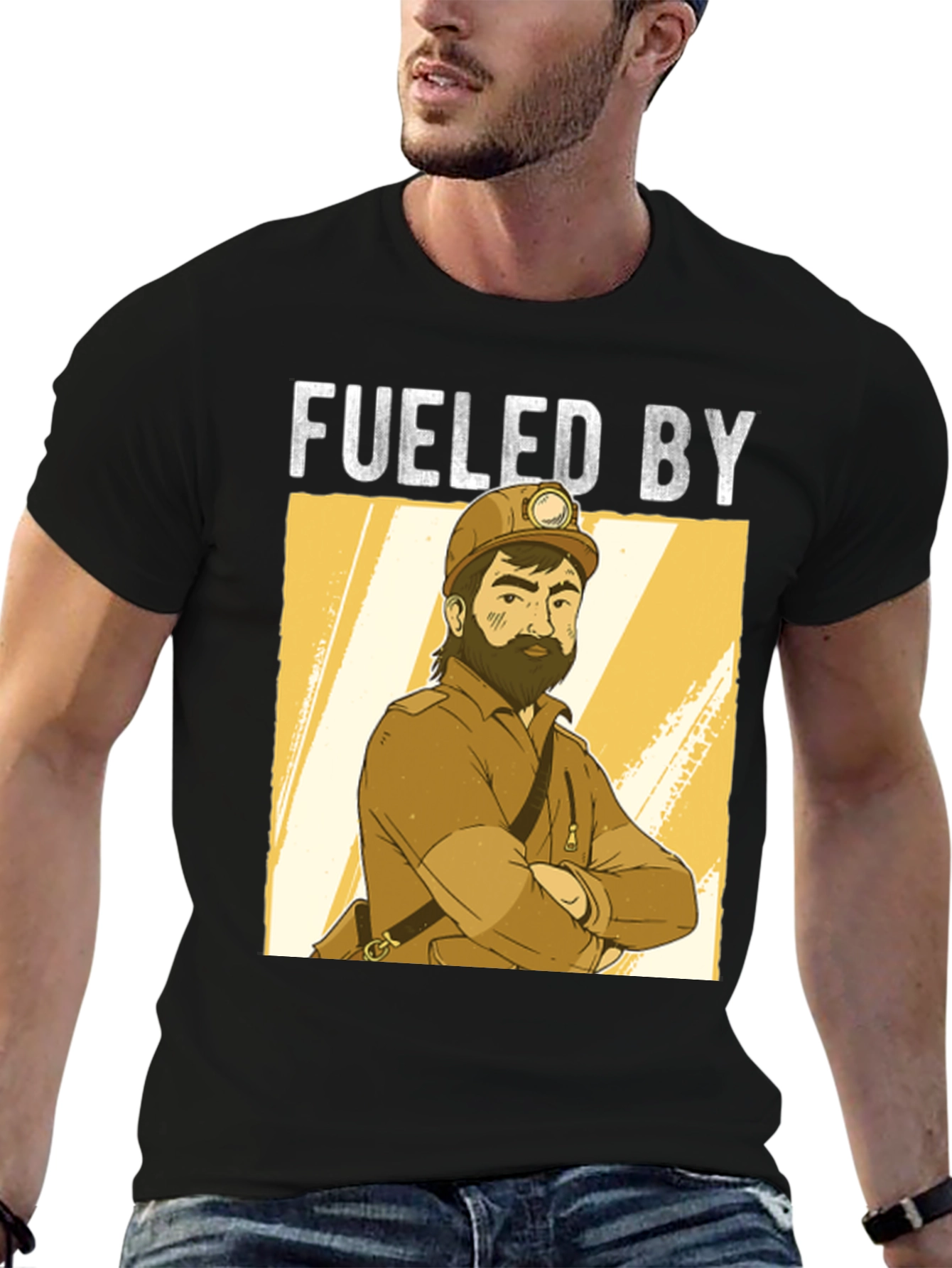 Black Fueled By Miner Cartoon Black T-Shirt view 6