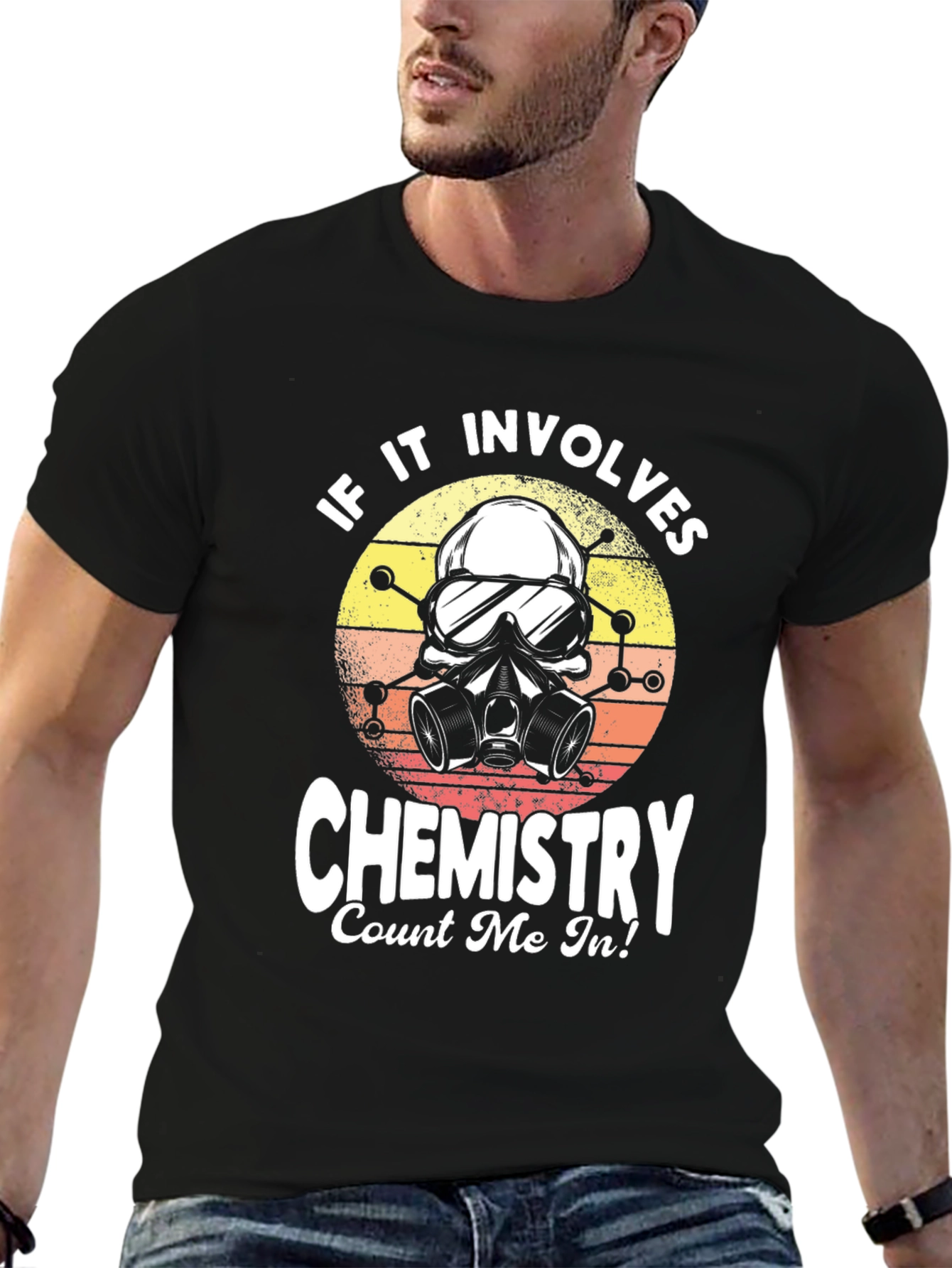 Black Chemistry Skull Graphic Tee - Science Lover T-Shirt view 6