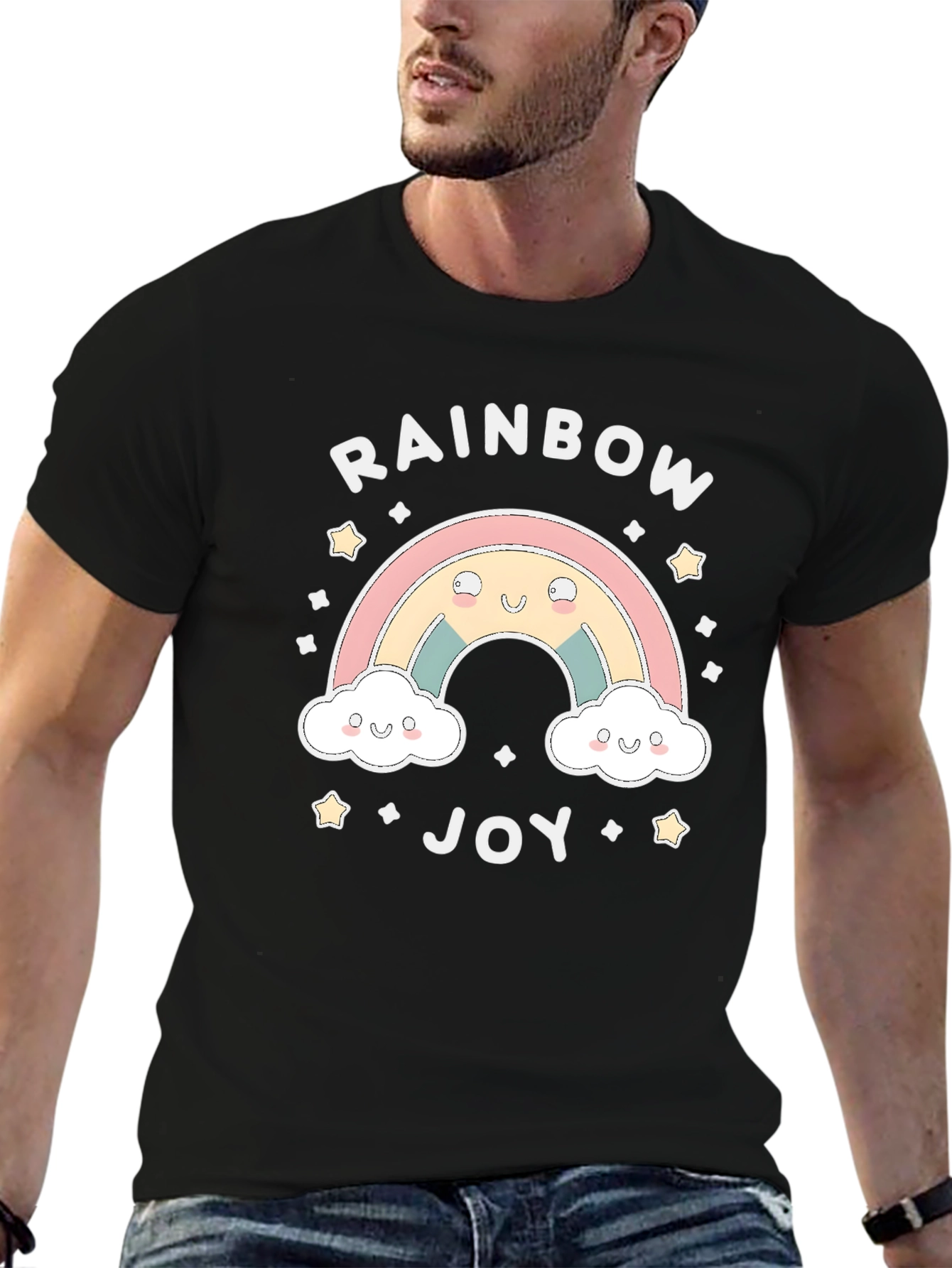 Black Rainbow Joy Graphic Tee - Cute Kawaii Shirt view 6