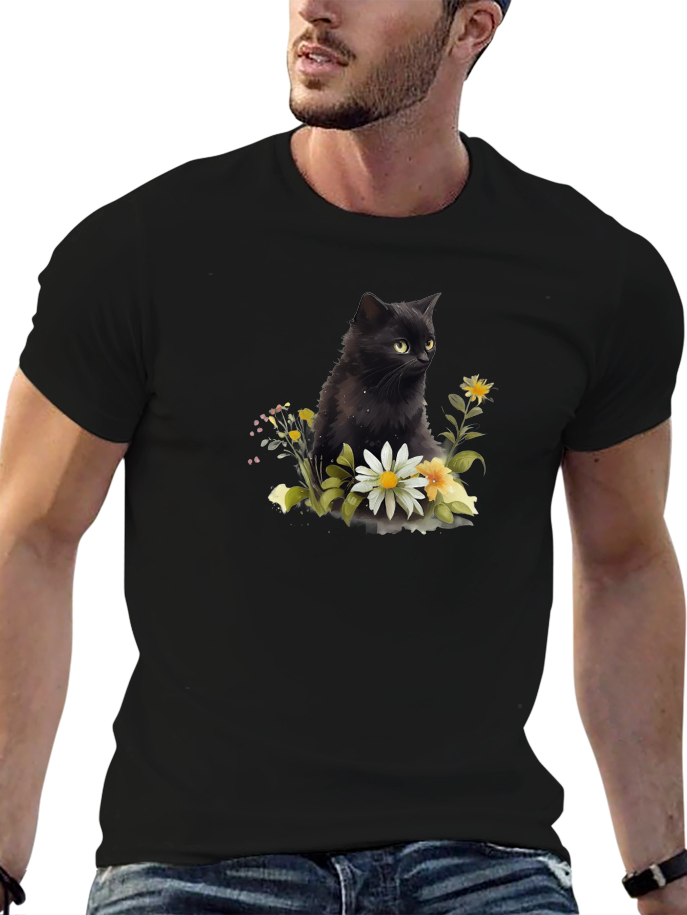 Black Black Cat Floral T-Shirt - Soft Cotton Blend view 6