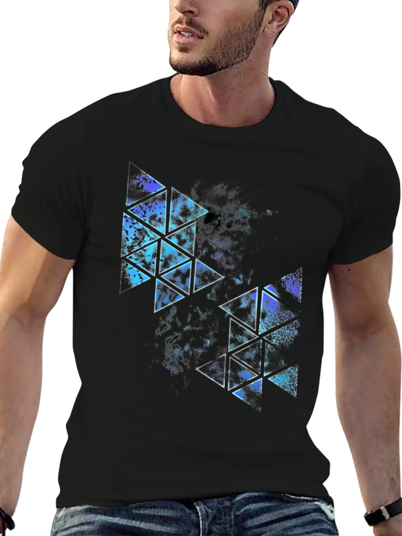 Black Geometric Triangle Print T-Shirt - Modern Style view 6