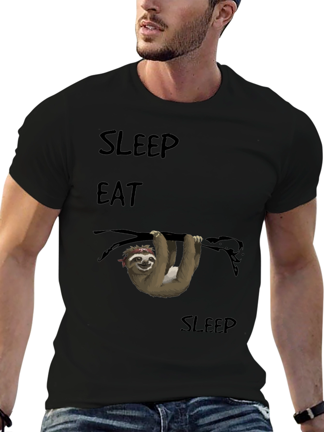 Black Sleep Eat Sloth T-Shirt - Relaxed Fit view 6