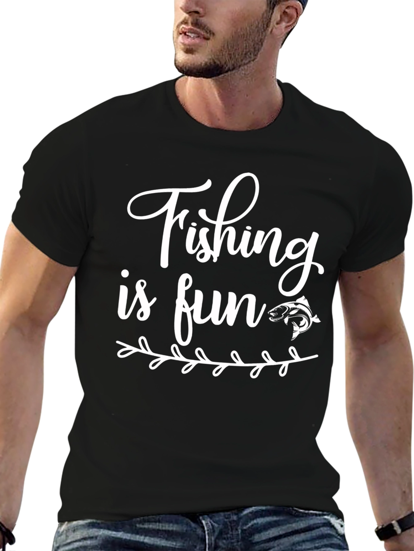 Black Fishing is Fun Black Graphic Tee view 6