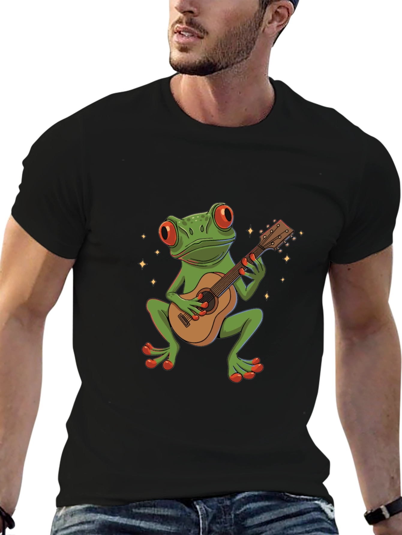 Black Frog Guitarist Graphic Tee - Unique Music Lover Shirt view 6