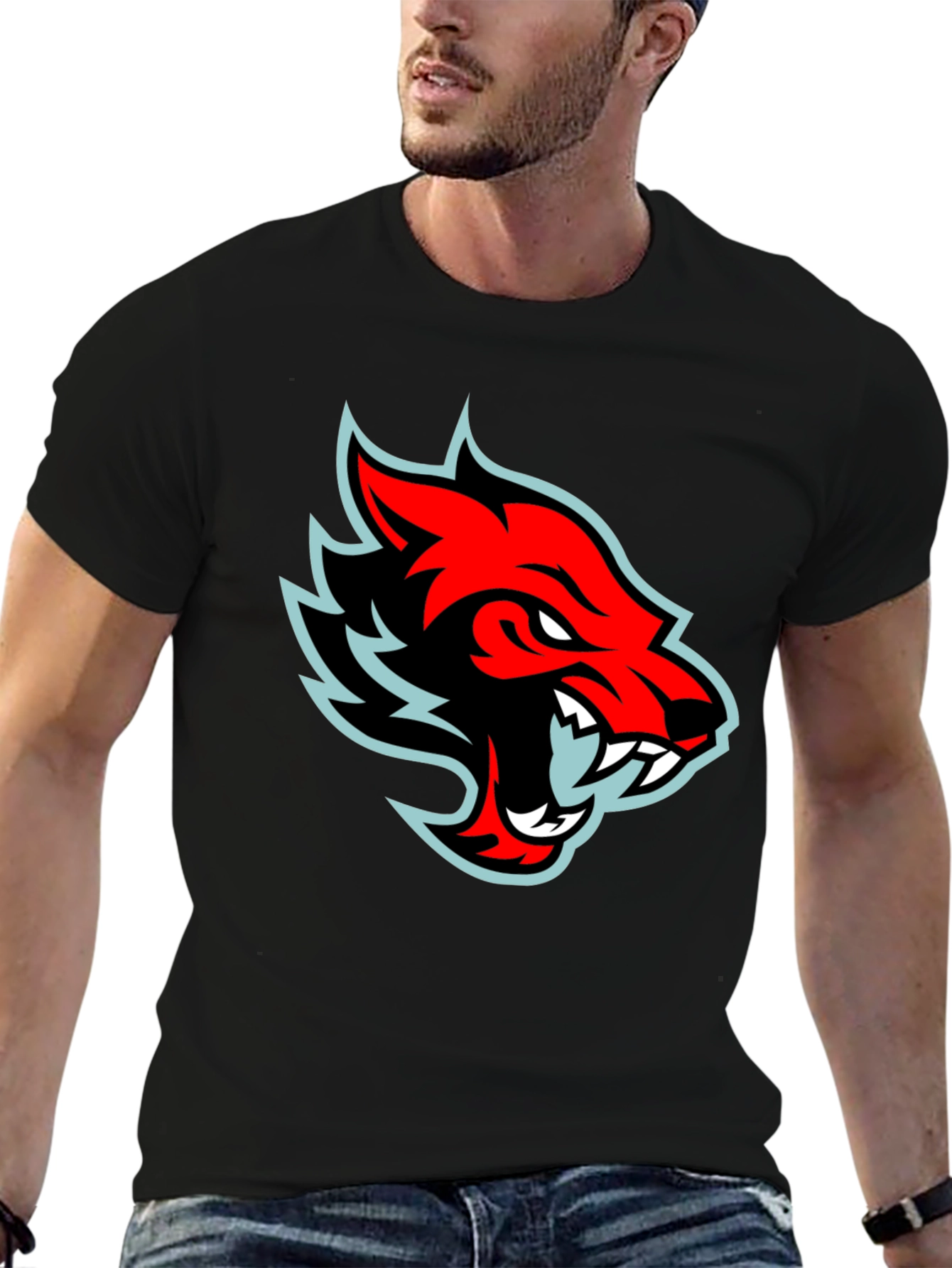 Black Red Wolf Graphic Tee - Cool Black T-Shirt view 6
