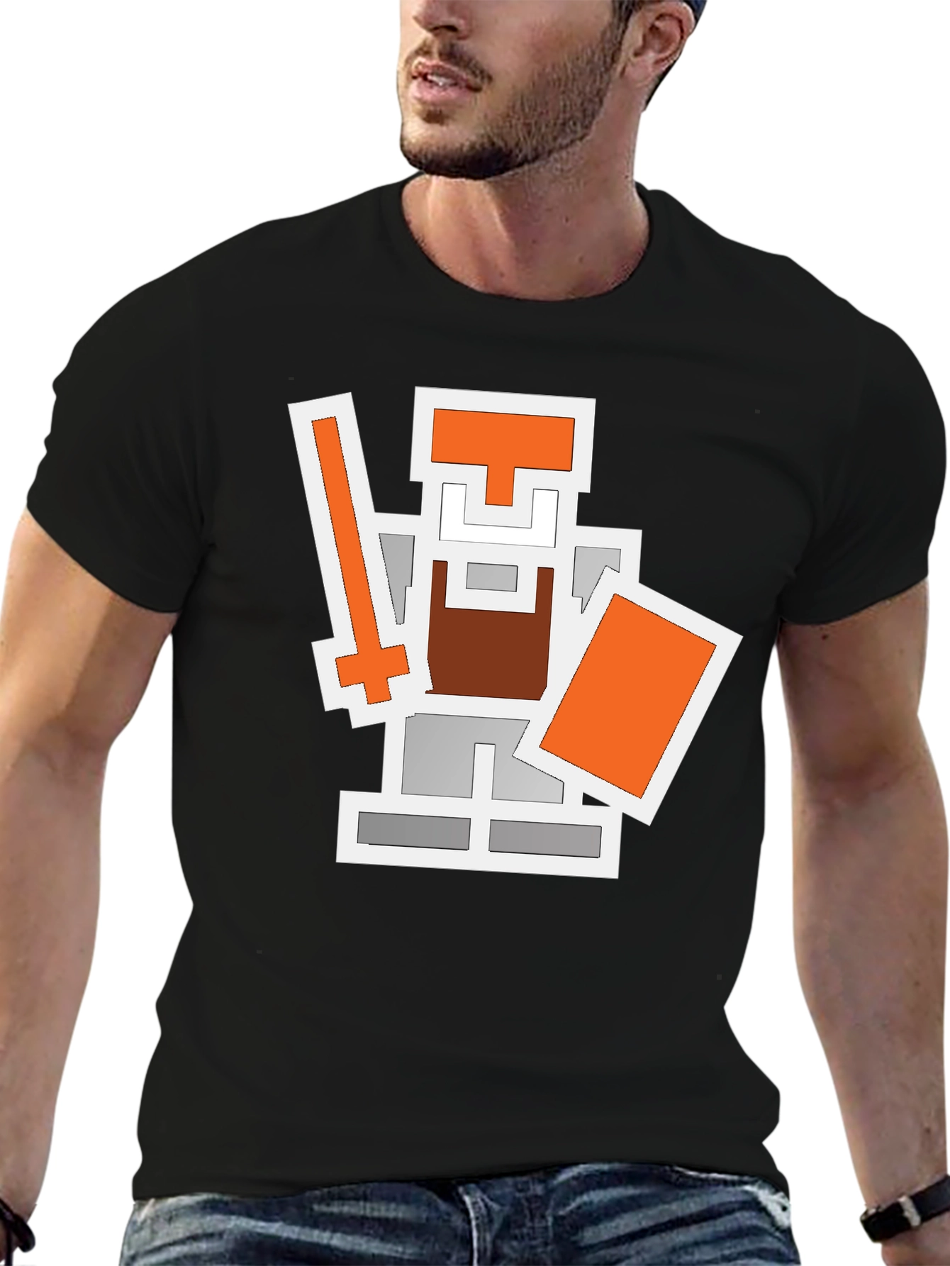 Black Pixel Knight Graphic Tee - Retro Gaming Shirt view 6