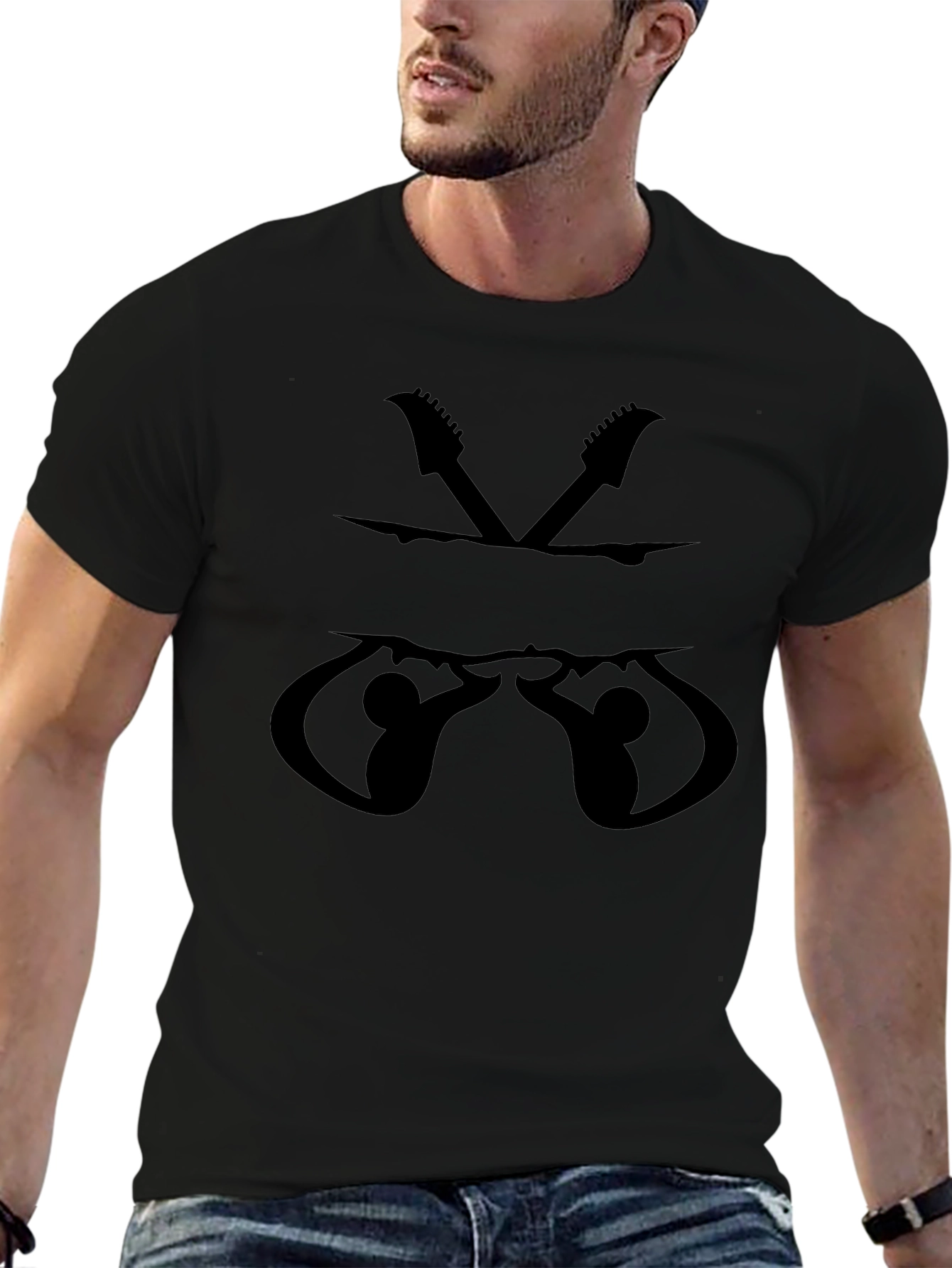 Black Unique Guitar Silhouette Black T-Shirt view 6
