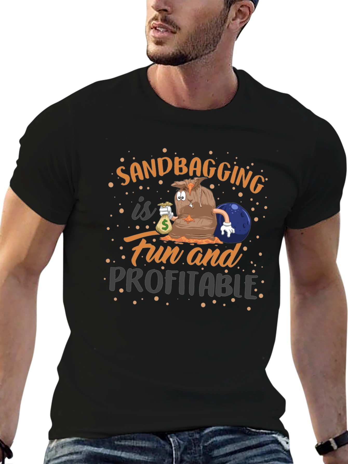 Black Sandbagging Fun & Profitable Black Graphic T-Shirt view 6
