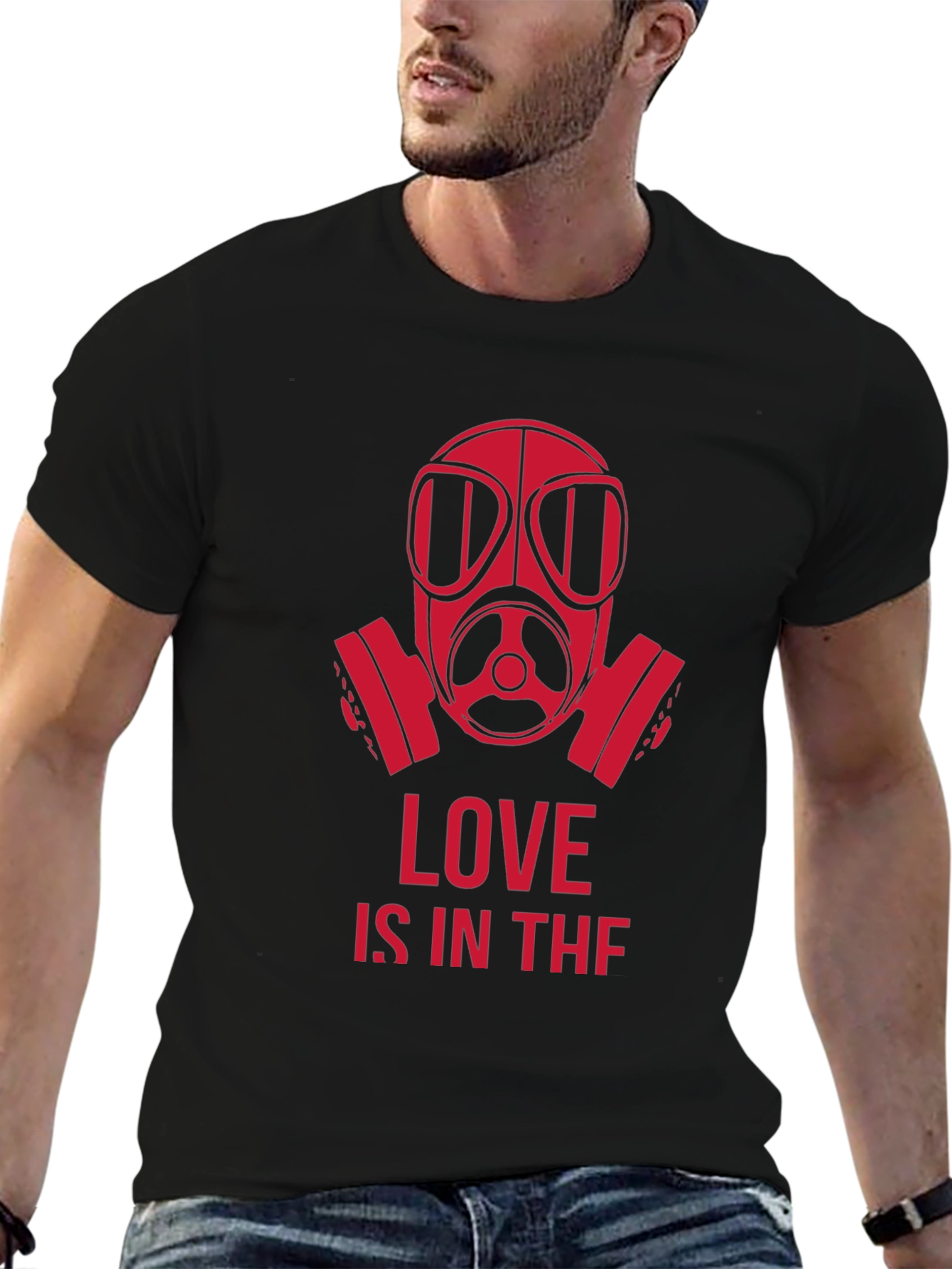 Black Gas Mask Love T-Shirt - Bold Graphic Tee view 6
