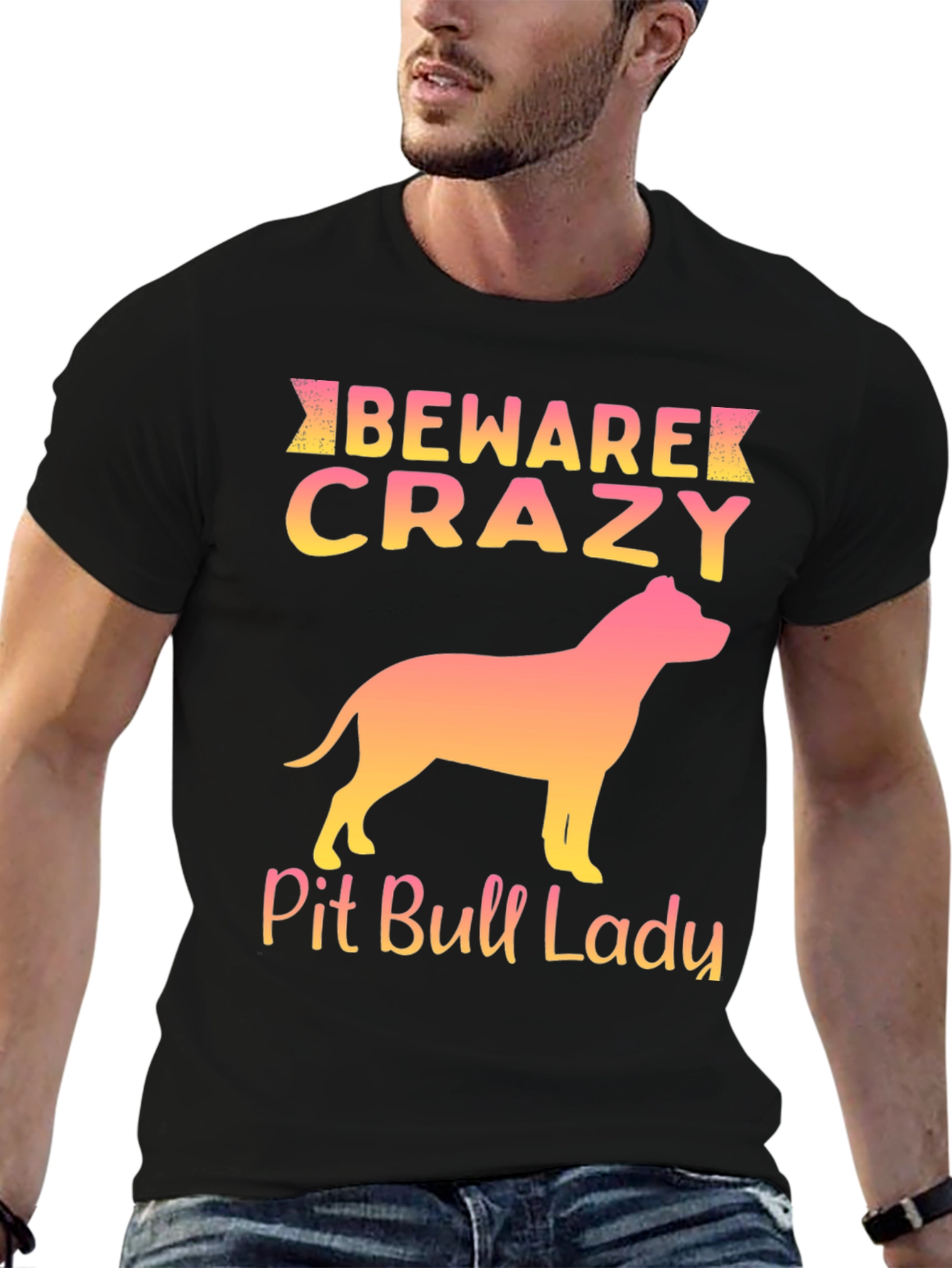 Black Beware Crazy Pit Bull Lady Graphic Tee view 6