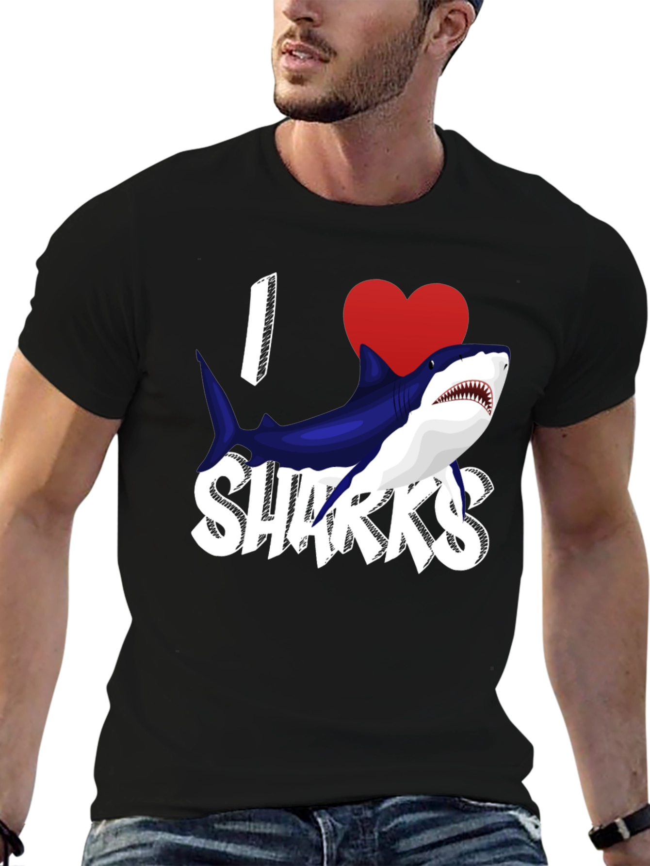Black I Heart Sharks Graphic T-Shirt - Black view 6