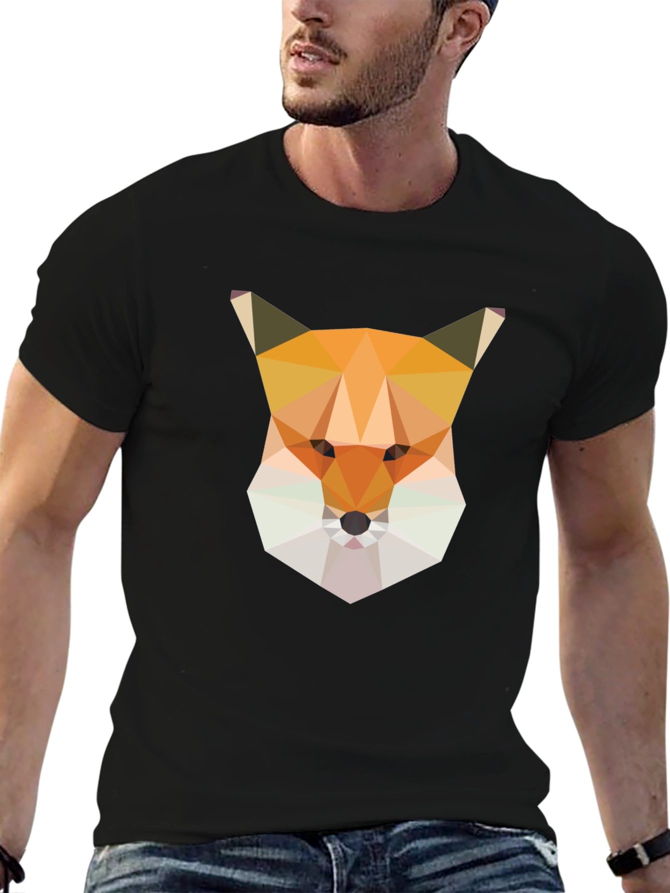 Geometric Fox Graphic Tee - Modern Men's Black T-Shirt - 6
