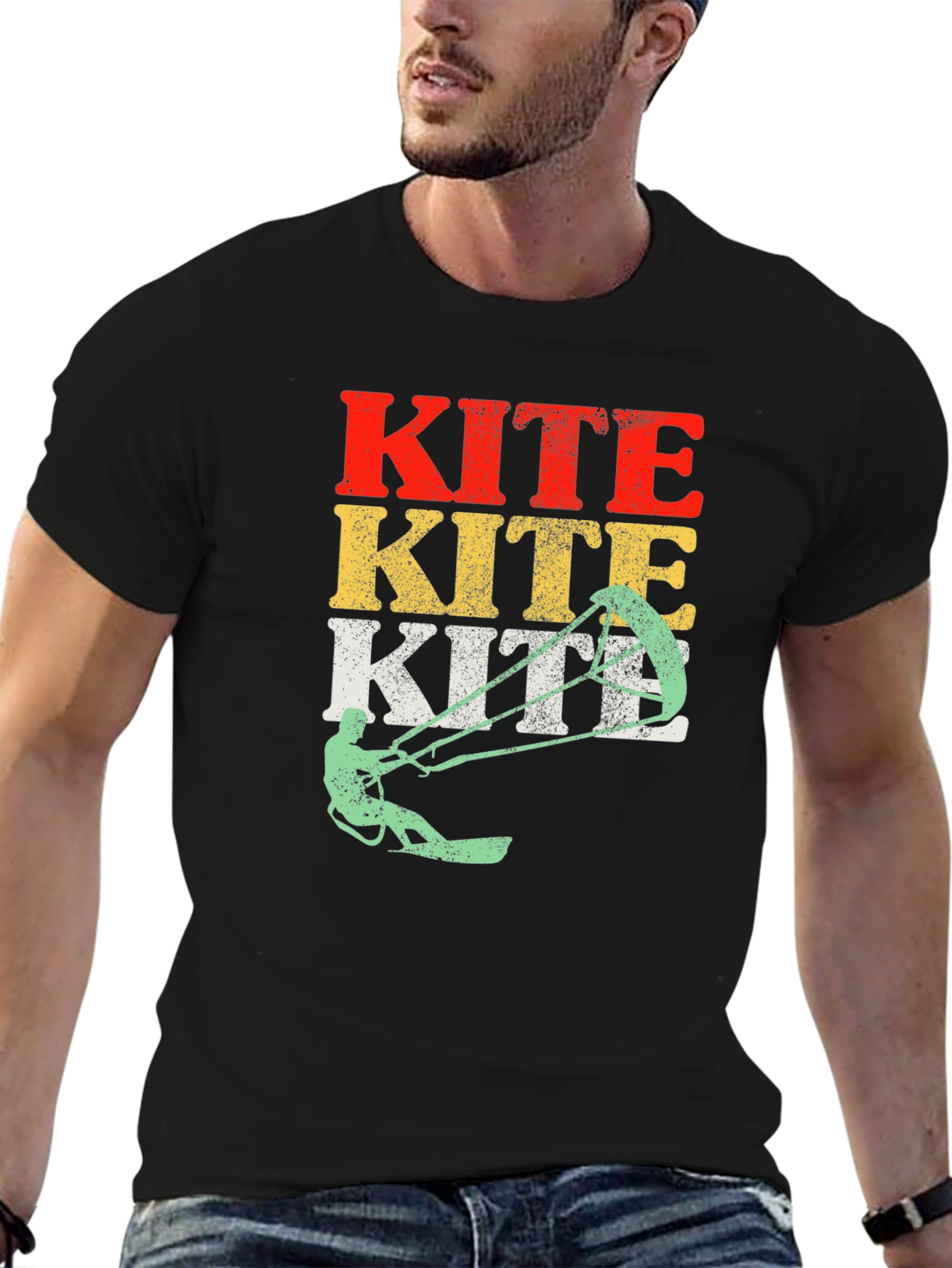 Black Kiteboarding T-Shirt - Vintage Style Kitesurfing Tee view 6