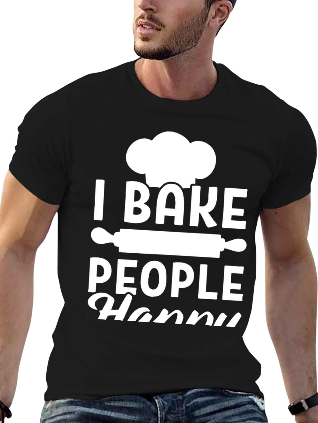 Black I Bake People Happy T-Shirt view 6