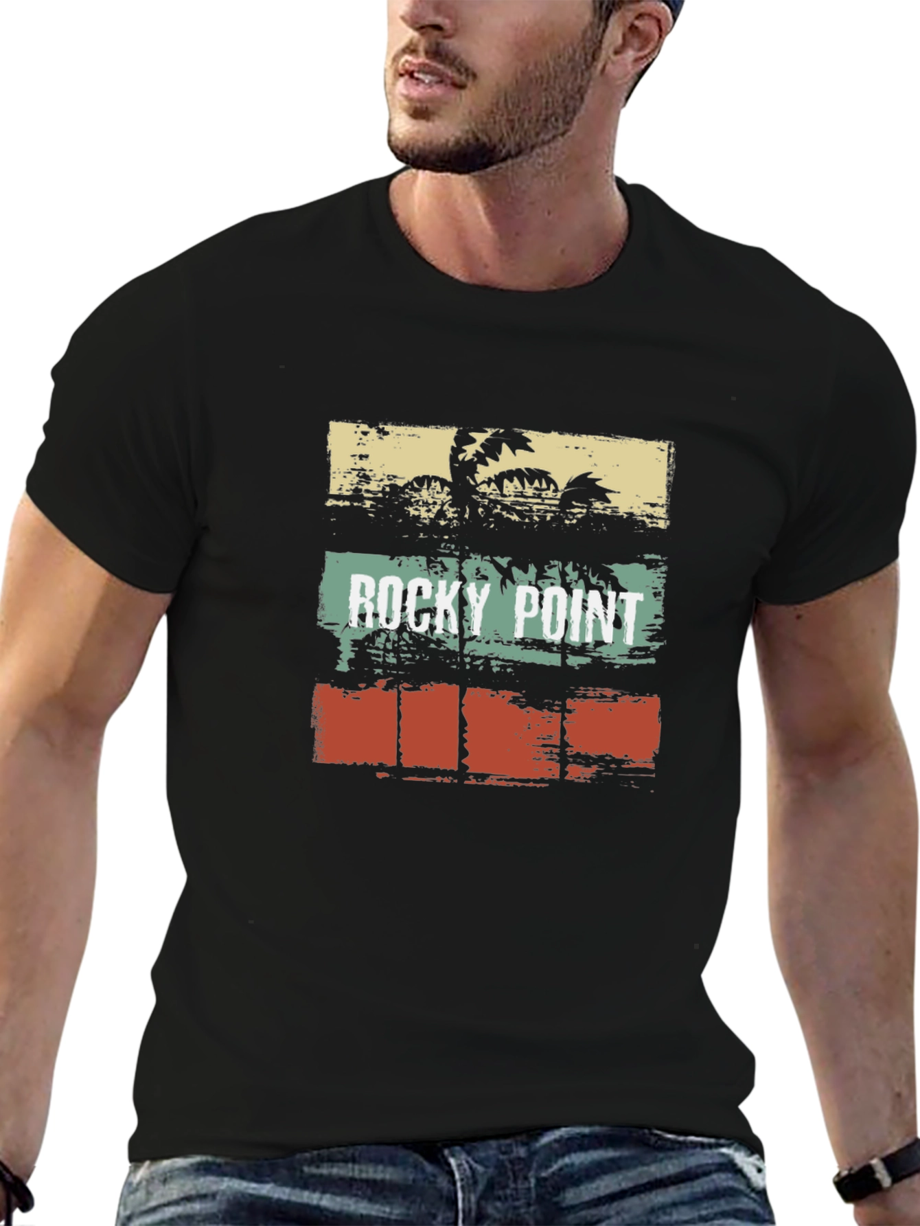 Black Rocky Point Retro Graphic T-Shirt view 6
