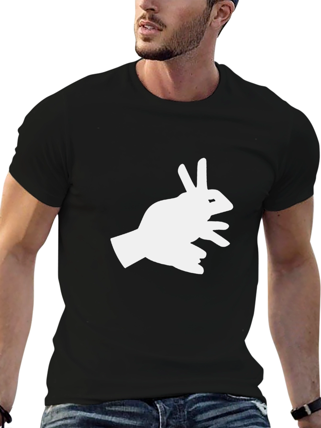 Black Shadow Rabbit Tee - Fun Hand Puppet T-Shirt view 6