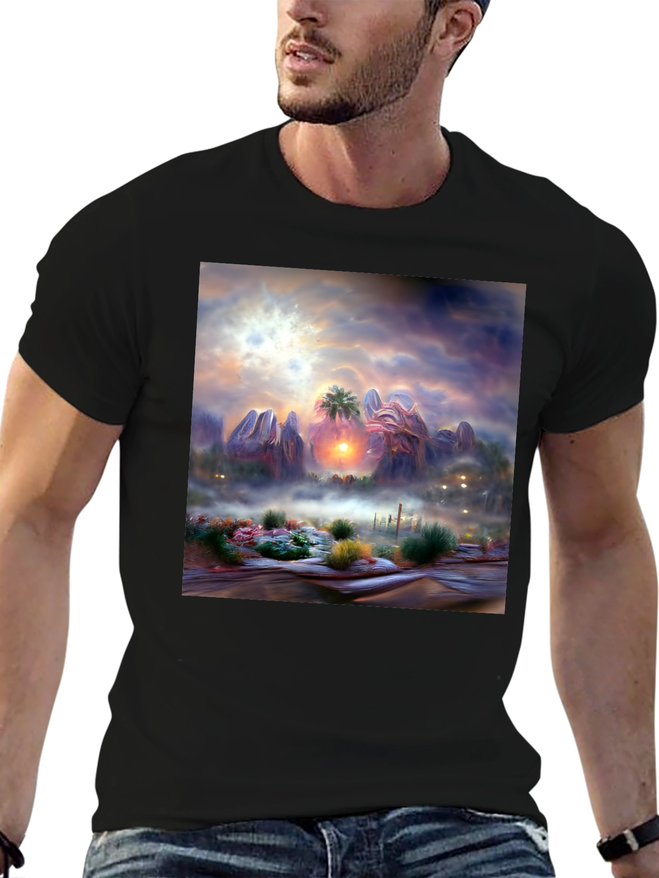 Black Sunset Desert Graphic Tee - Artistic Men's Shirt view 6