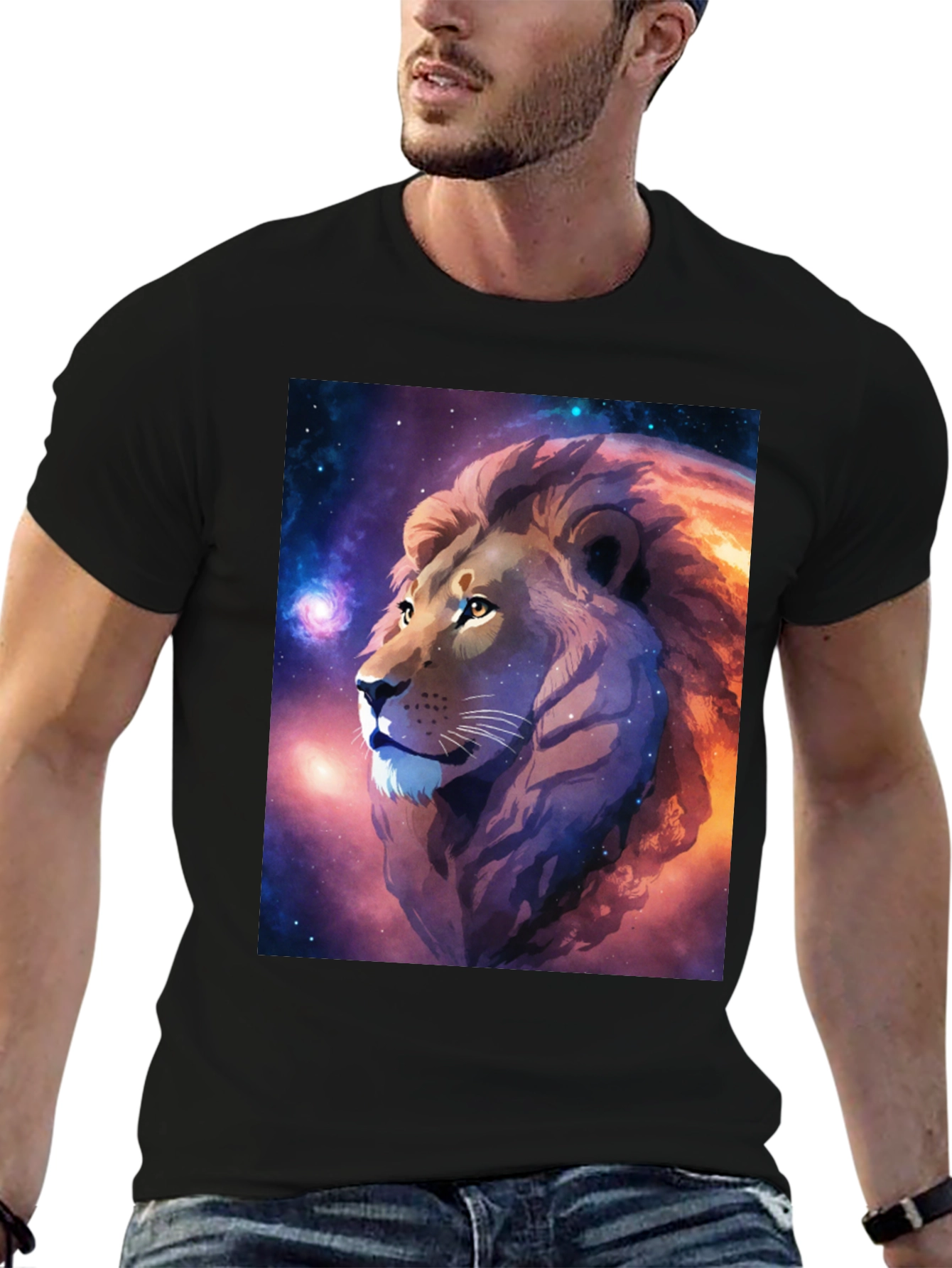 Black Cosmic Lion Graphic Black T-Shirt view 6