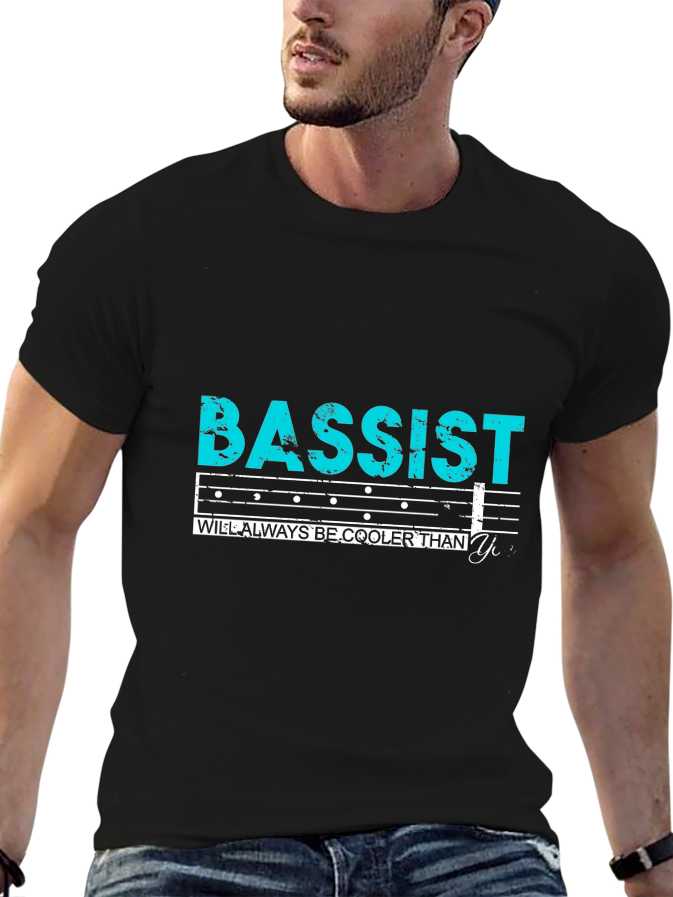 Black Cool Bassist T-Shirt - Musical Humor Tee view 6