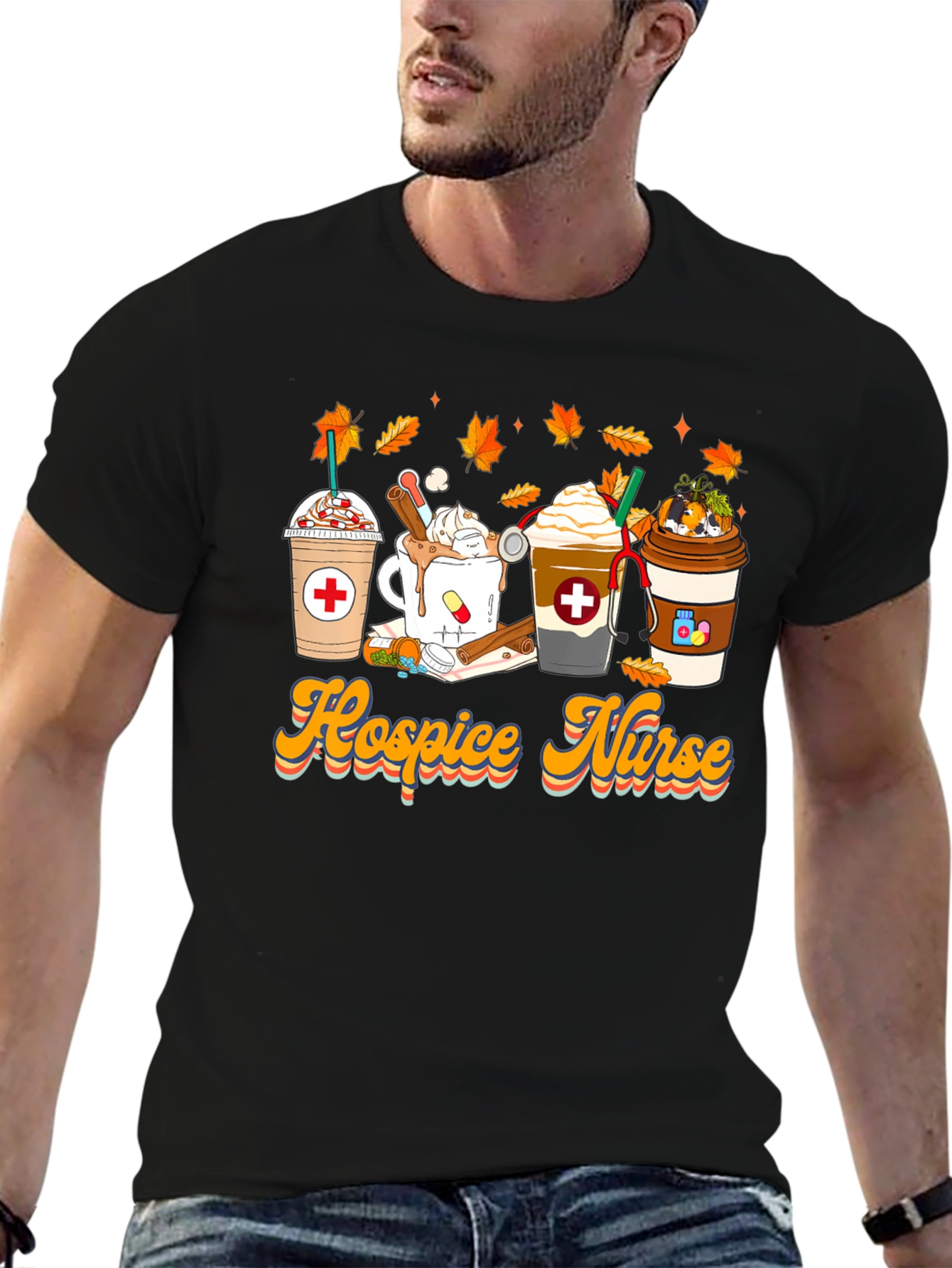Black Hospice Nurse Fall Coffee T-Shirt view 6