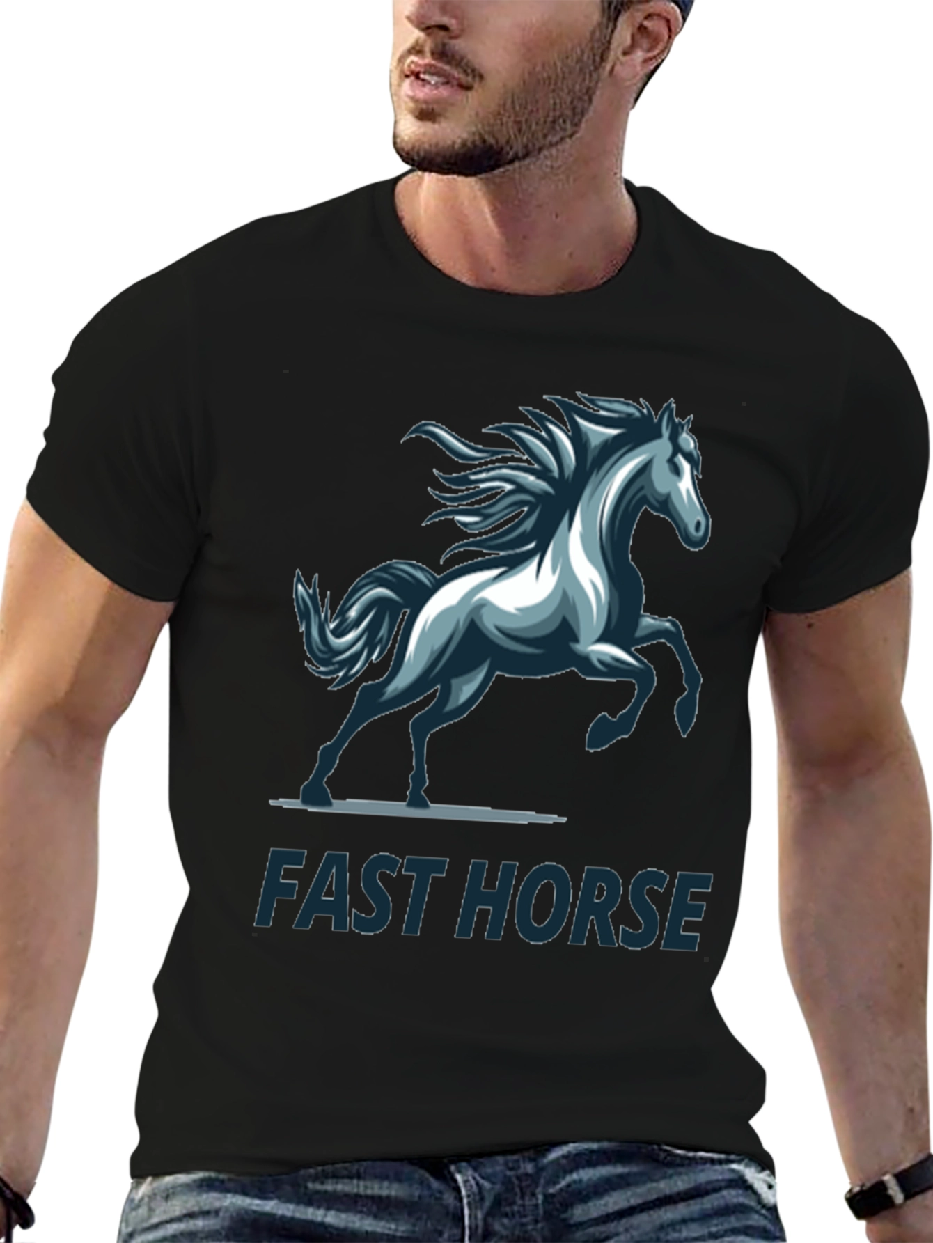 Black Fast Horse Graphic T-Shirt - Stylish Men's Tee view 6