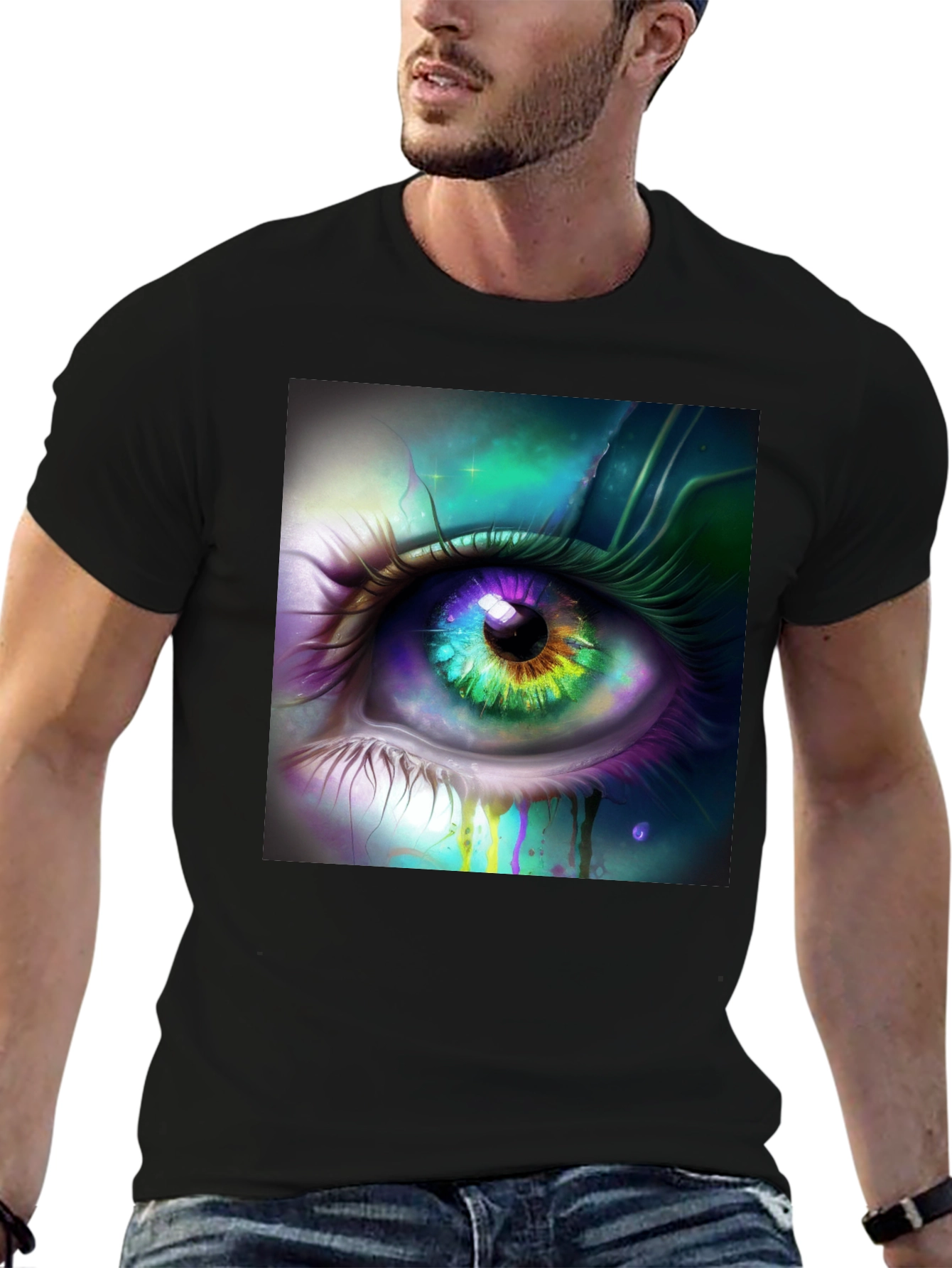 Black Mystic Eye Graphic Tee - Black Cotton Blend view 6