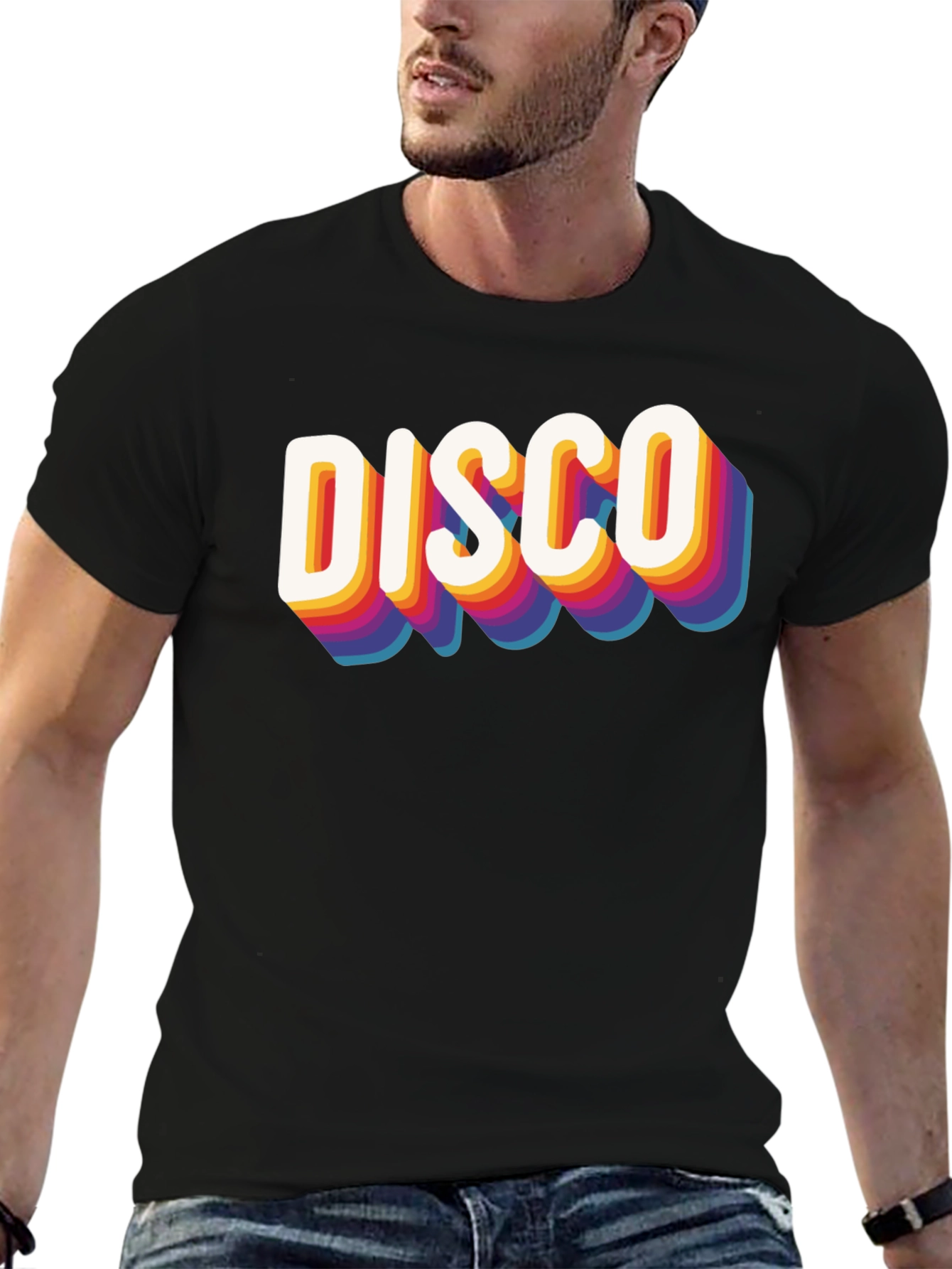 Black Retro Disco Graphic Tee - Black Cotton Blend view 6