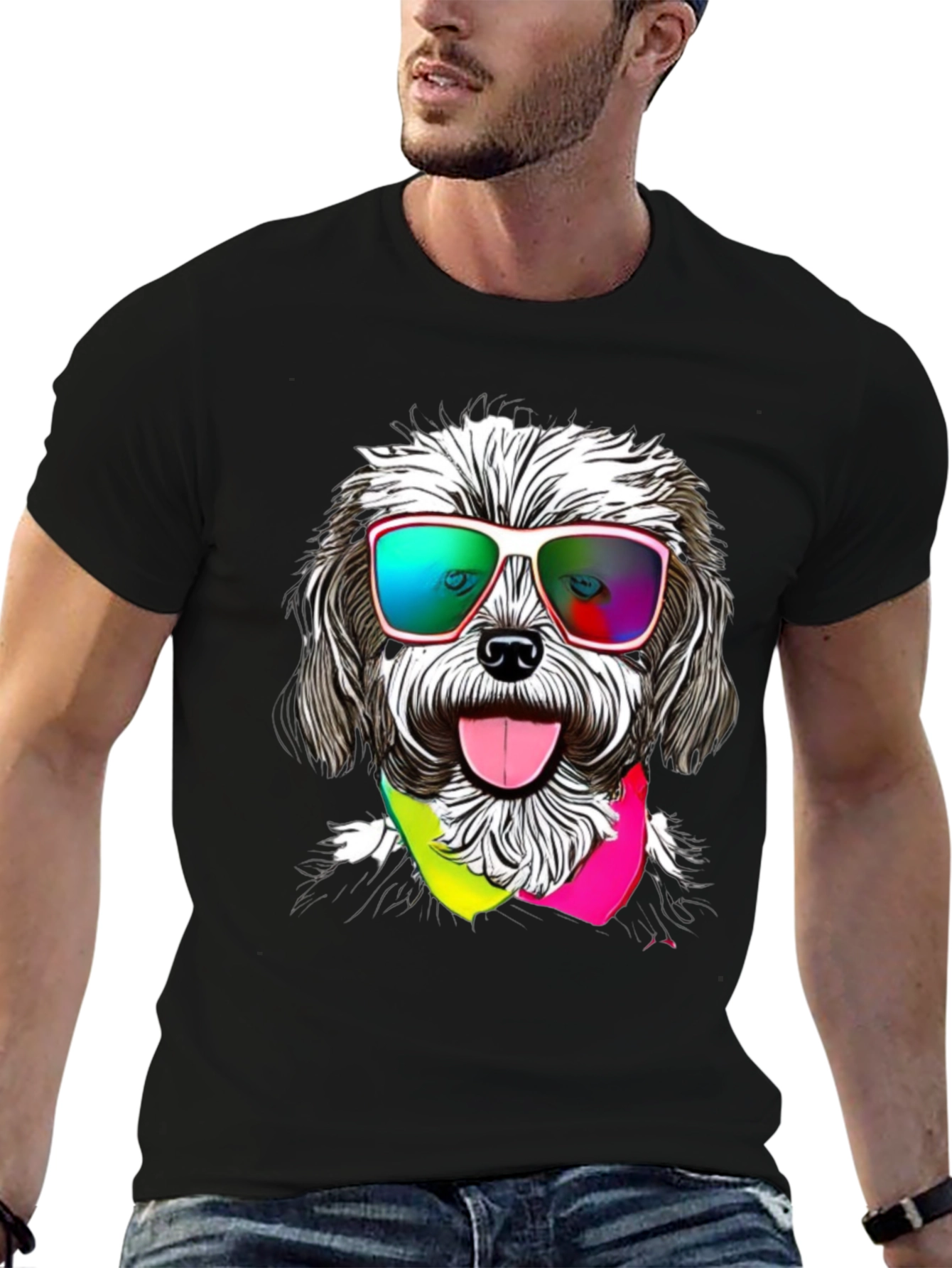 Black Cool Dog Graphic Tee - Fun & Stylish view 6