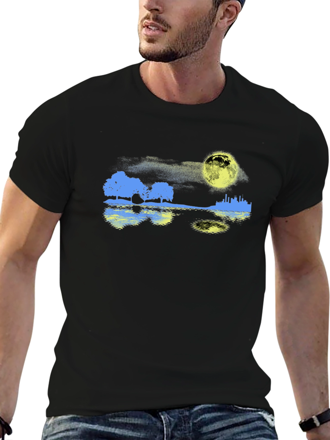 Black Moonlit Cityscape T-Shirt view 6