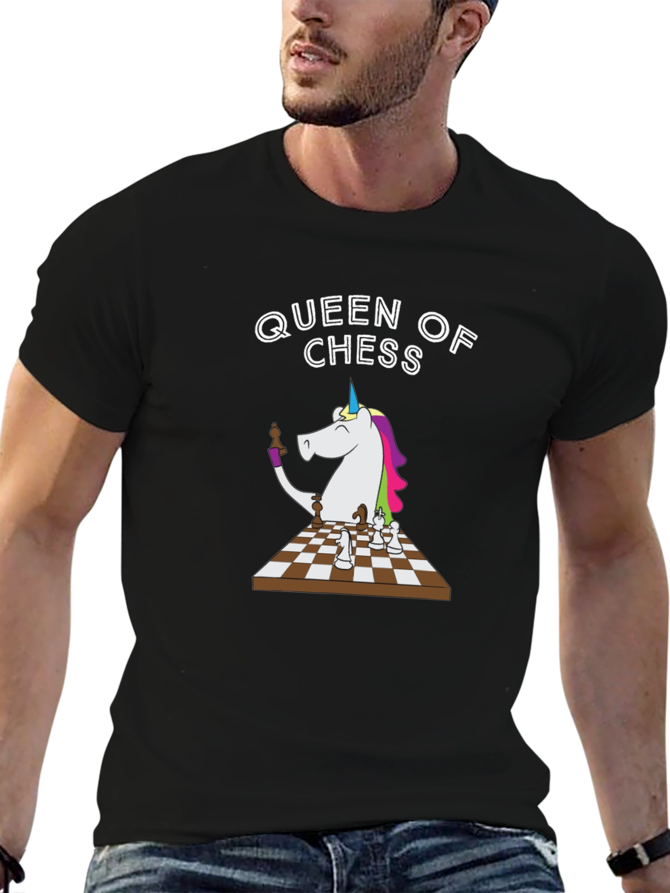 Black Queen of Chess Unicorn T-Shirt - Unique Graphic Tee view 6