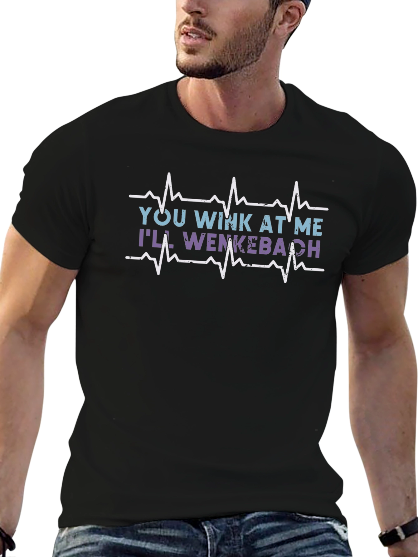 Black Wenckebach Funny Heart Rhythm Black T-Shirt view 6