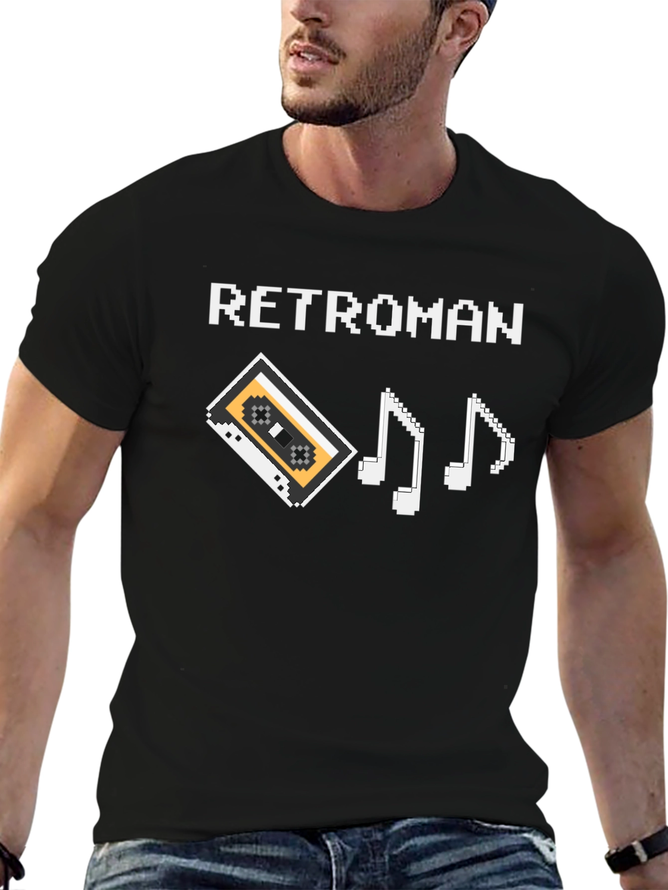 Retroman Black Pixel Cassette & Music Notes T-Shirt - 6