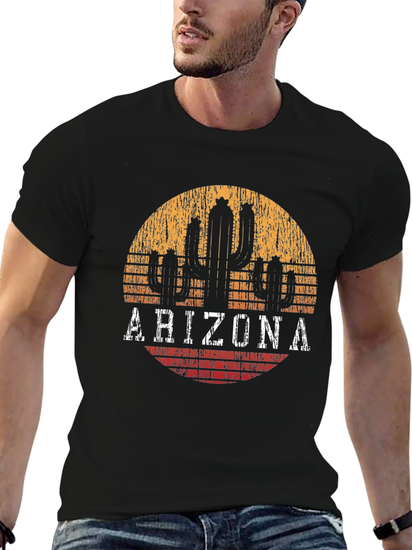 Black Arizona Cactus Graphic Tee - Distressed Desert Style T-Shirt view 6