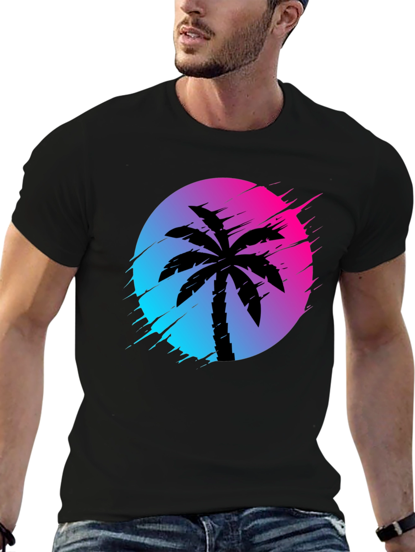 Black Retro Palm Tree Graphic Tee - Black view 6